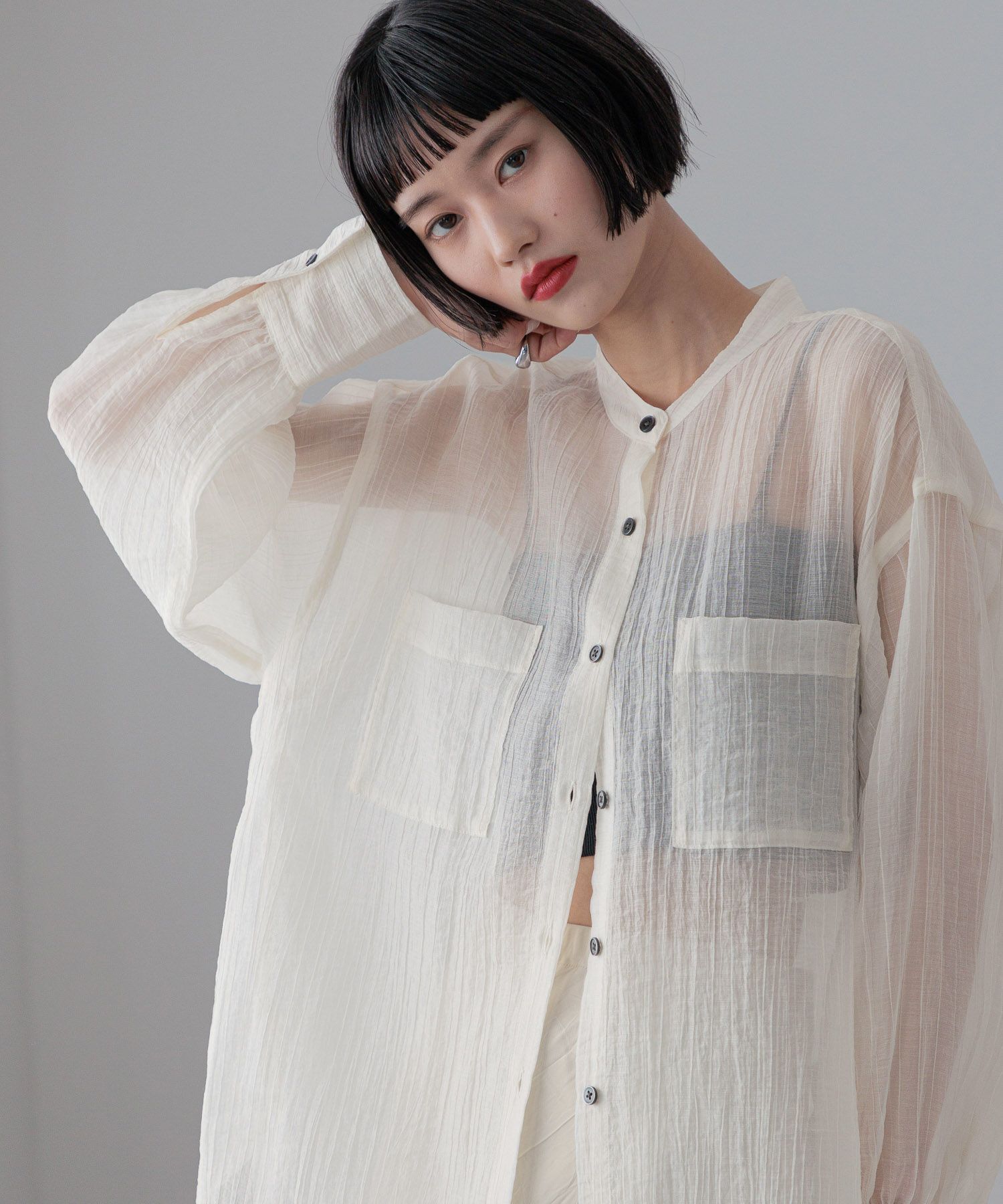 LOWRYS FARM「バンドシアーシャツＬＳ」|シャツ・ブラウス|