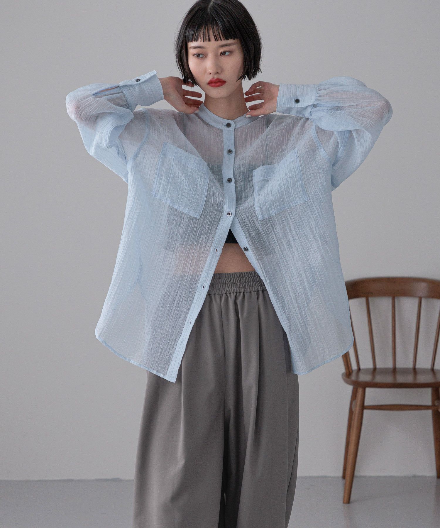 LOWRYS FARM「バンドシアーシャツＬＳ」|シャツ・ブラウス|