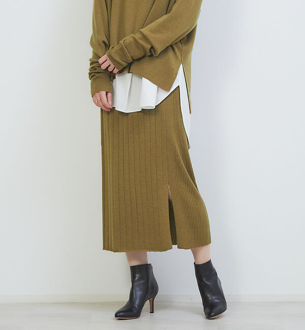 Rouge vif「アシンメトリータイトニットスカート」|スカート|カーキ