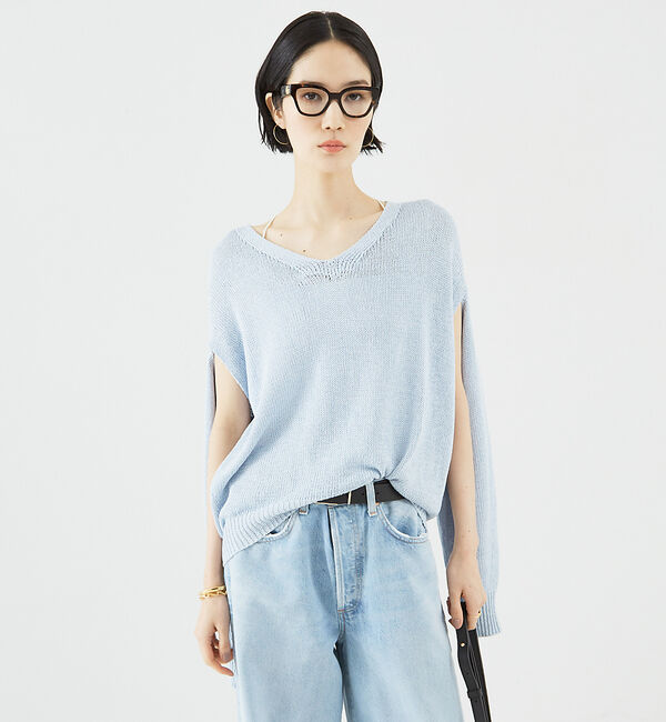 The Store by C' 「【COCUCA】リネンシルクプルオーバー」|ニット・セーター|サックスブルー