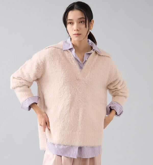 Liesse「セーラーカラーフェザーニット」|ニット・セーター|ピンク