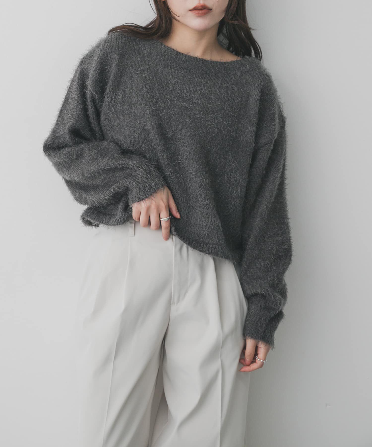 SENSE OF PLACE by URBAN RESEARCH「クロップドシャギーセーター」|ニット・セーター|グレー