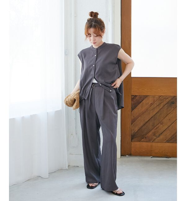 「ベルト付きリネンライクワイドパンツ」|その他|