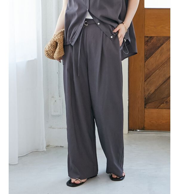  「ベルト付きリネンライクワイドパンツ」|その他|Ｃ／グレー