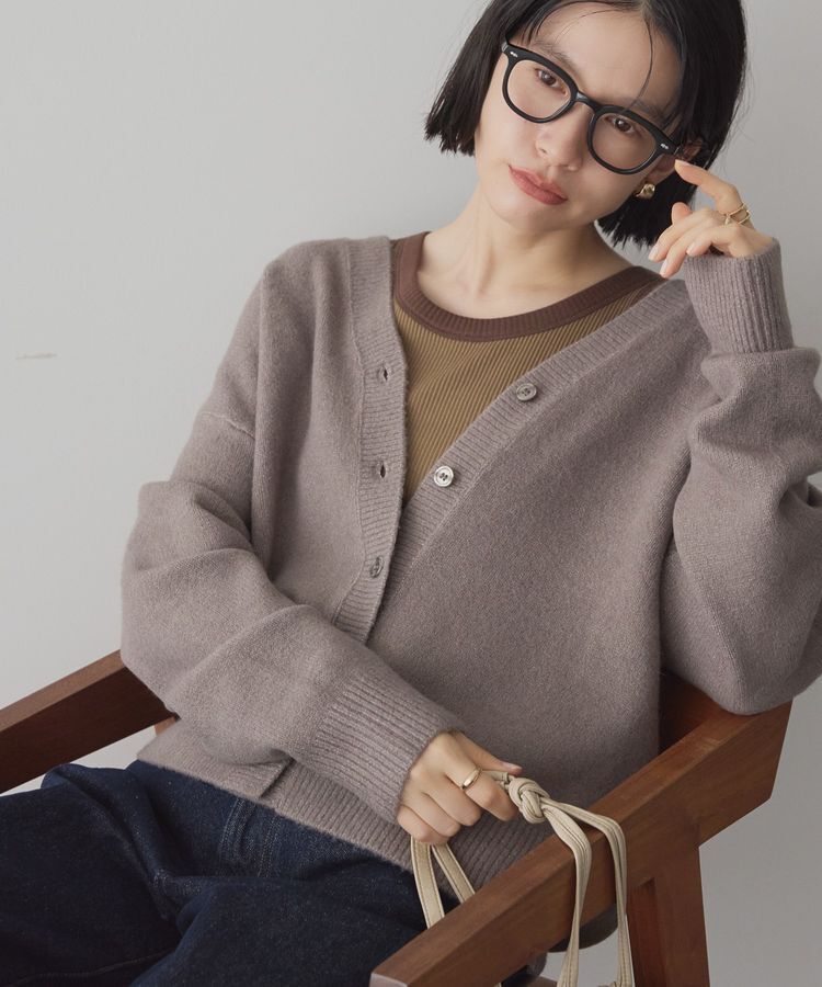 AMERICAN HOLIC「Vネックラメニットカーディガン」|カーディガン|Mocha