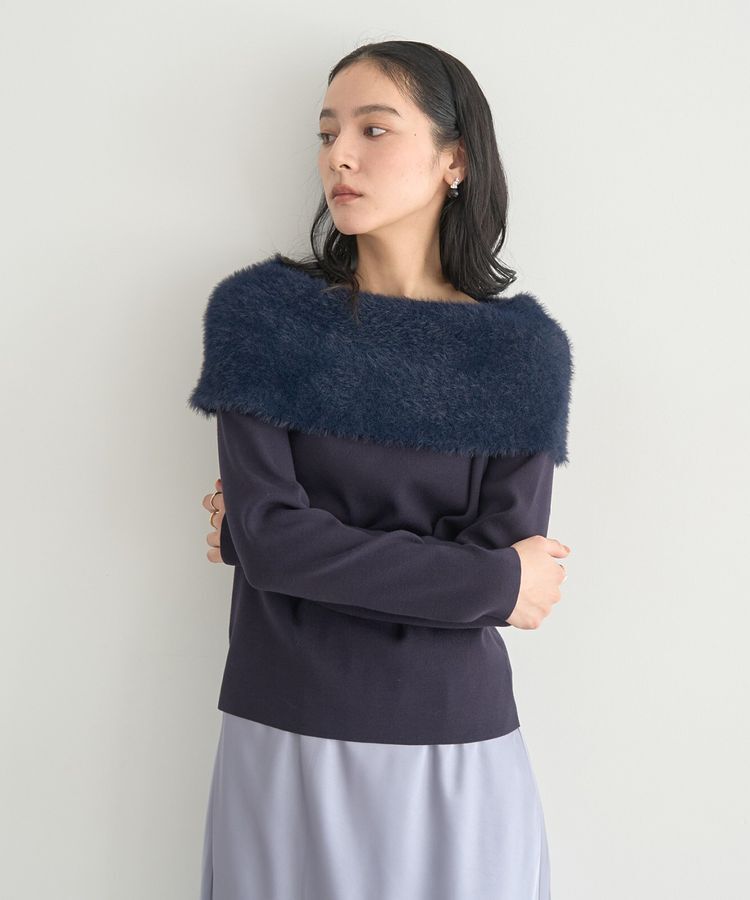 YECCA VECCA「ファーMIXオフショルニット」|ニット・セーター|Navy