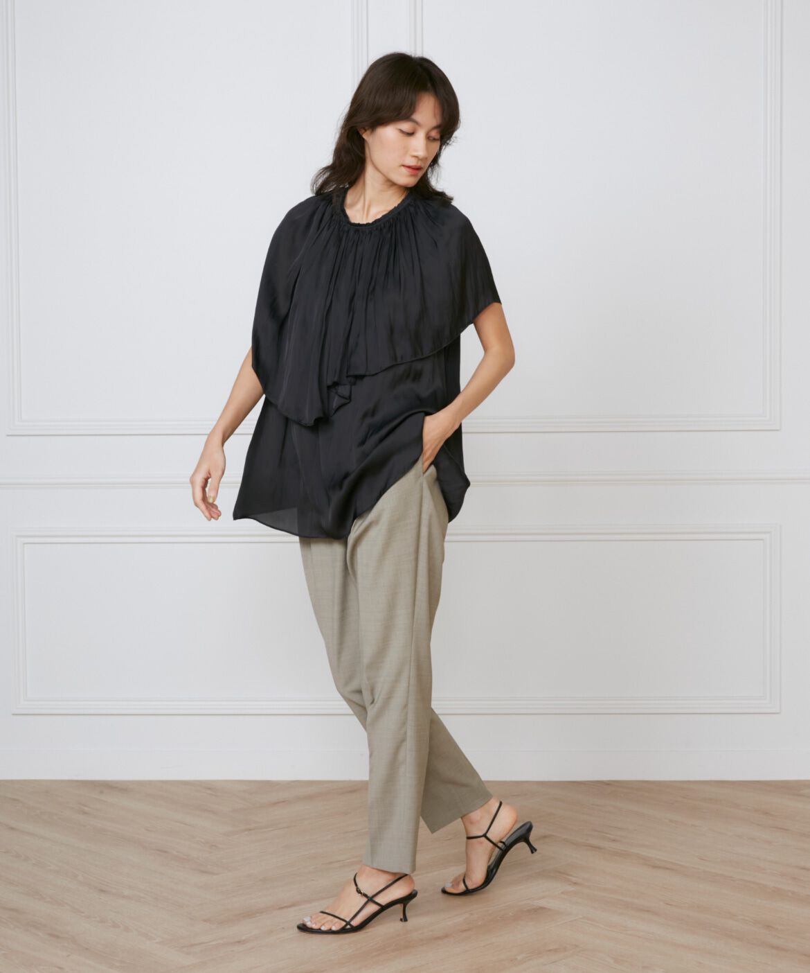 INED「《大きいサイズ》フロントタックパンツ《la veille by SUPERIOR CLOSET》」|その他|