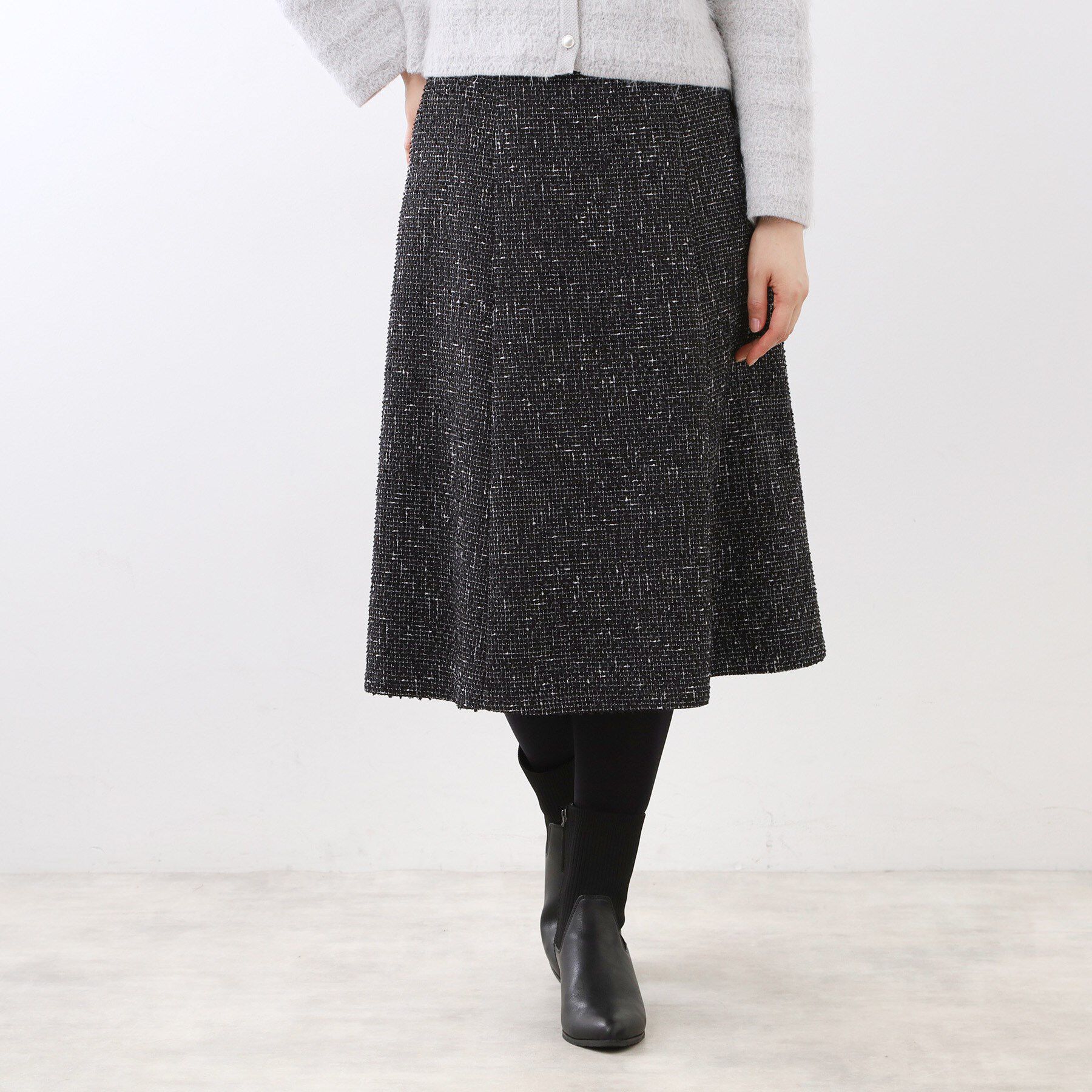 Reflect「【広がりすぎない／美シルエット◎】ツイードフレアスカート」|スカート|ブラック(419)