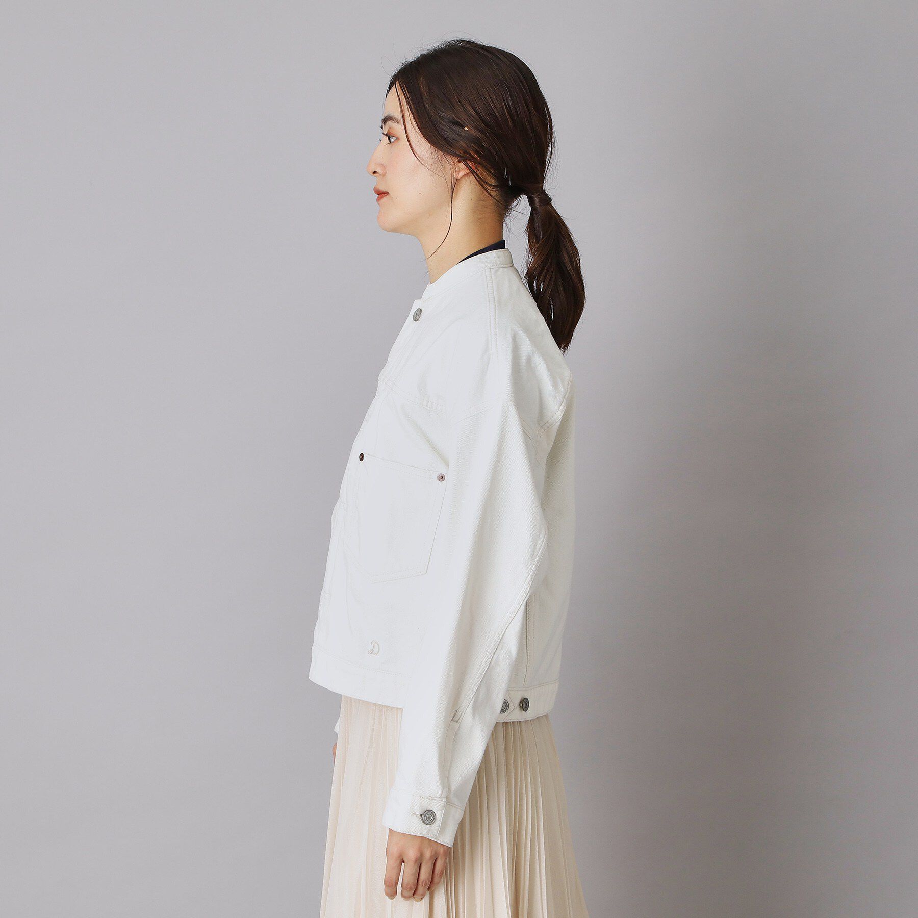 DRESSTERIOR「ヴィンテージバンドカラーGジャンホワイト」|デニムジャケット|