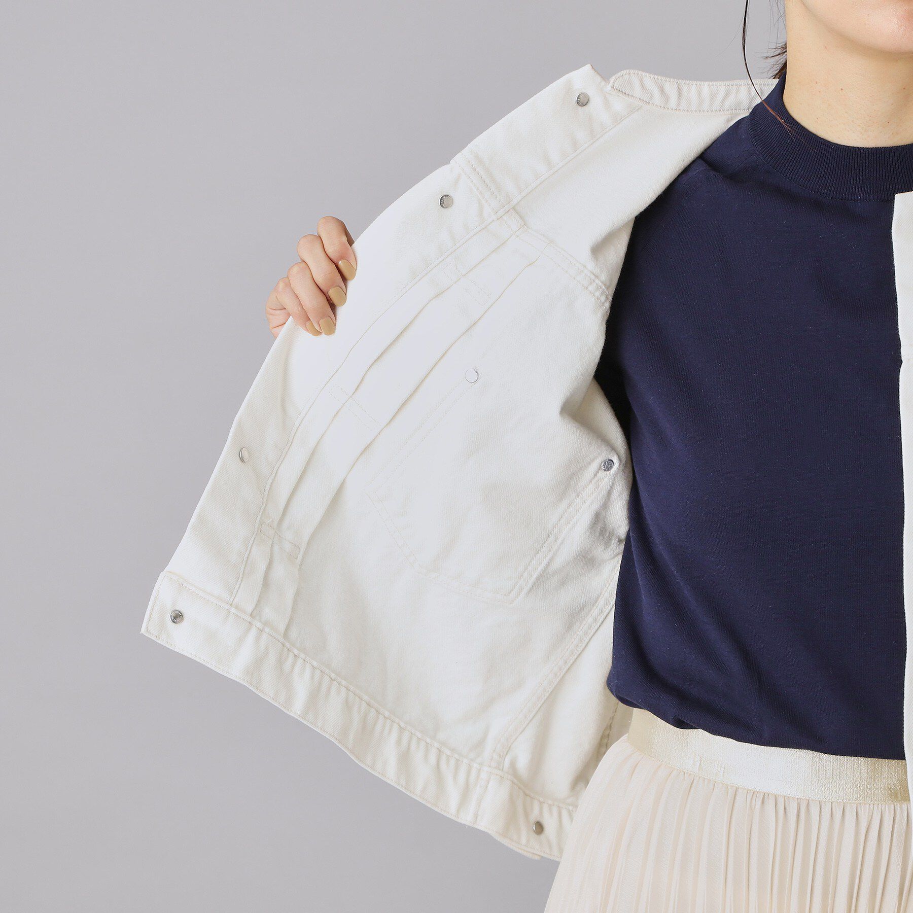 DRESSTERIOR「ヴィンテージバンドカラーGジャンホワイト」|デニムジャケット|