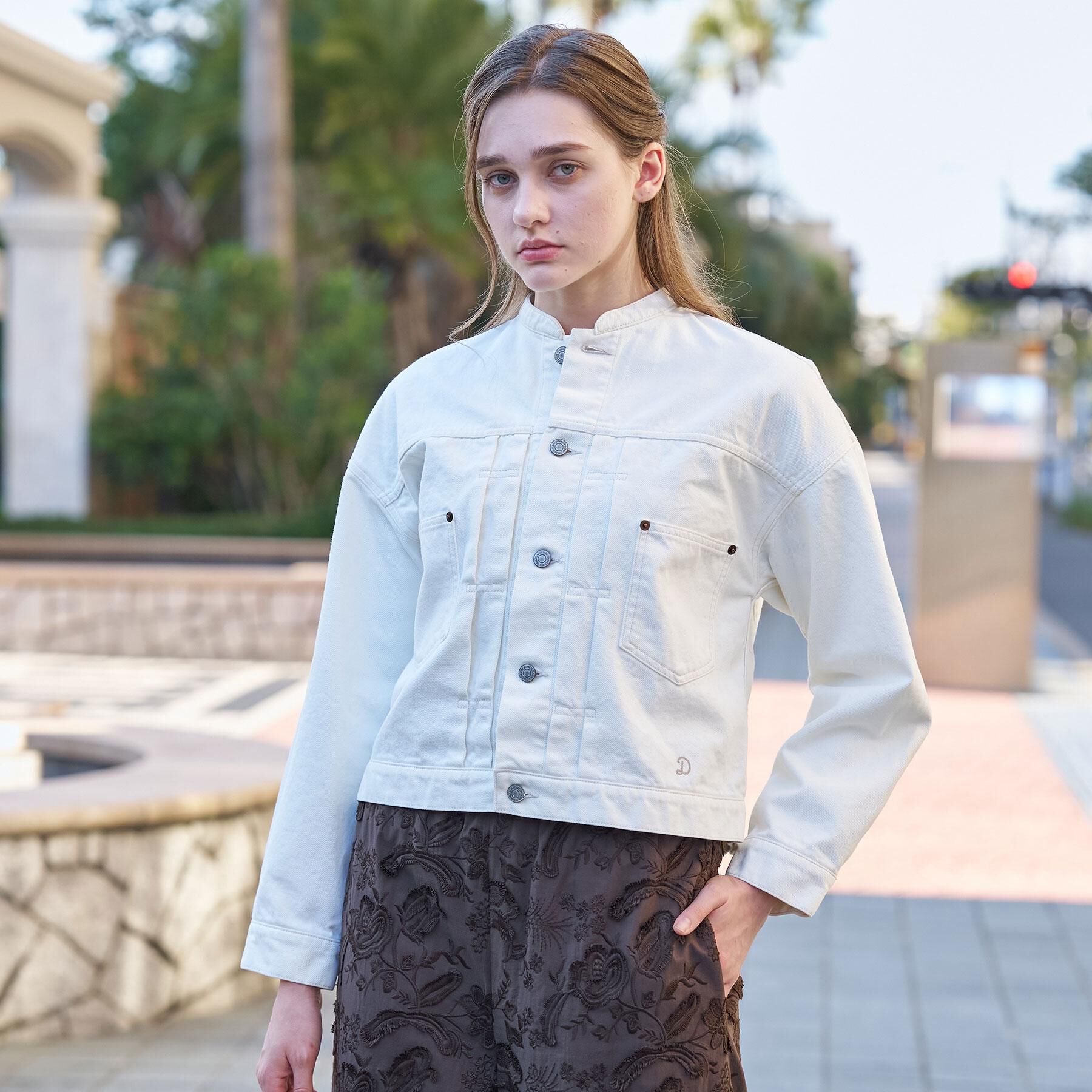 DRESSTERIOR「ヴィンテージバンドカラーGジャンホワイト」|デニムジャケット|