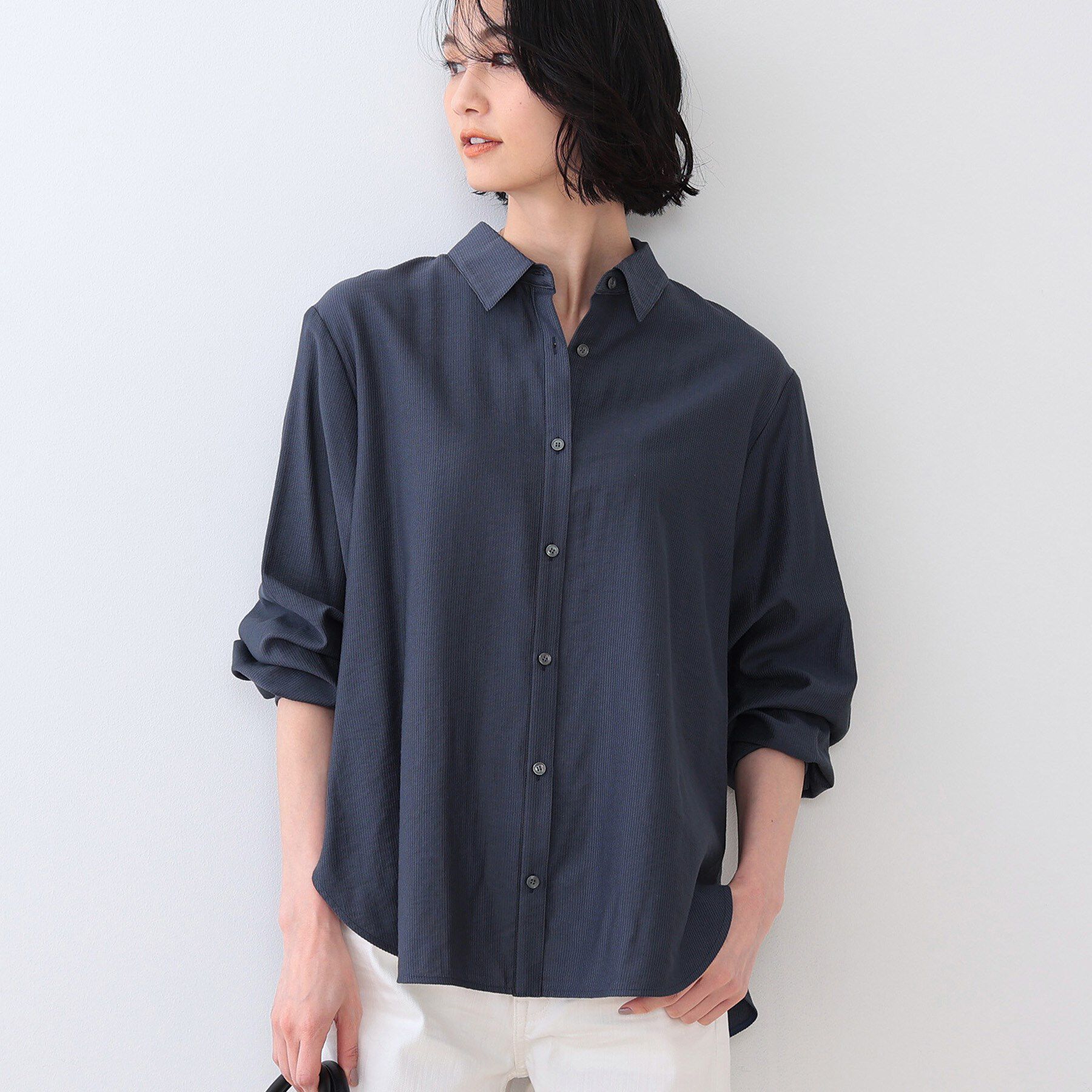 INDIVI「【洗える／シアー】ドビーストライプシャツ」|シャツ・ブラウス|チャコールグレー(6