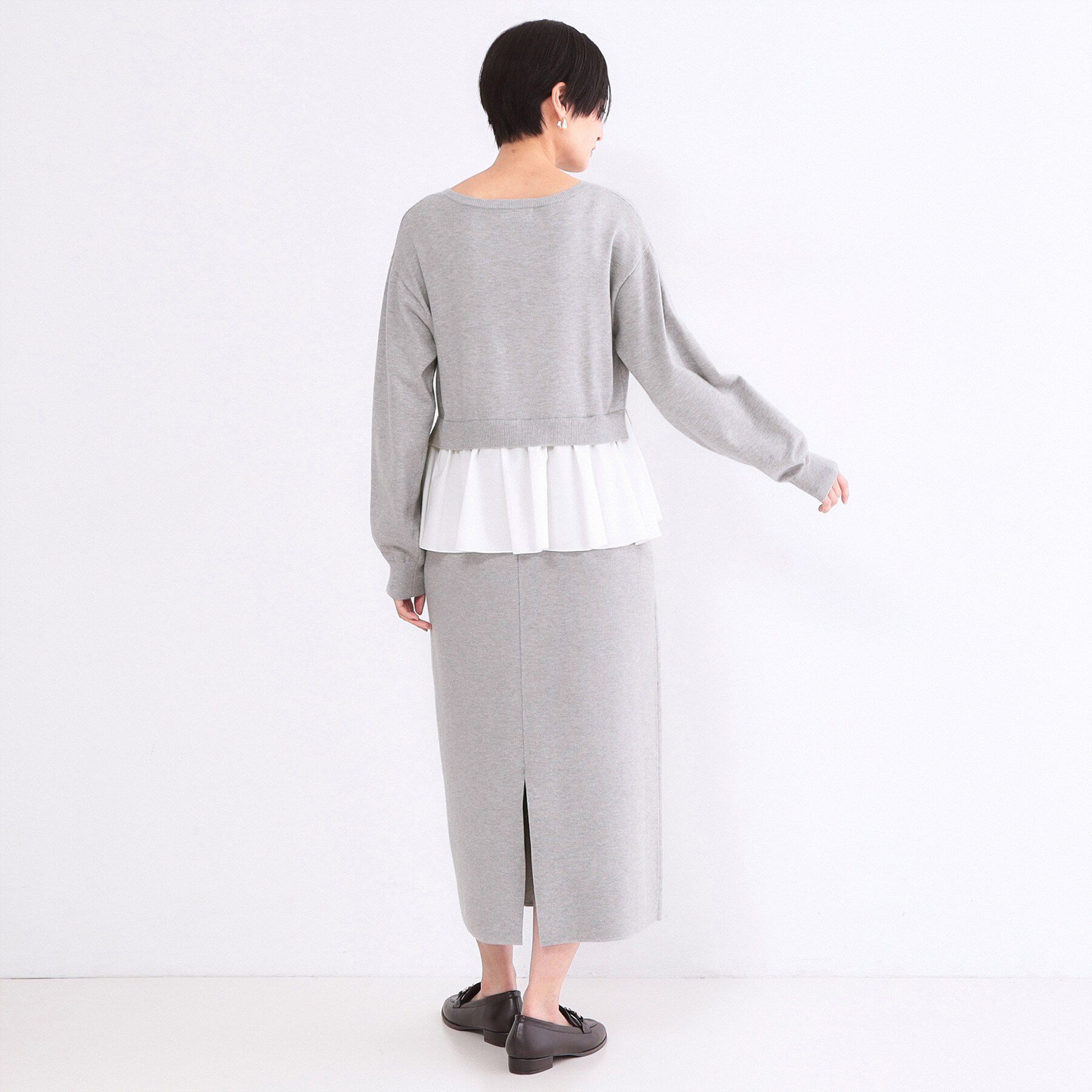 OPAQUE.CLIP「ペプラムドッキングニットワンピース【洗濯機OK】」|ワンピース|