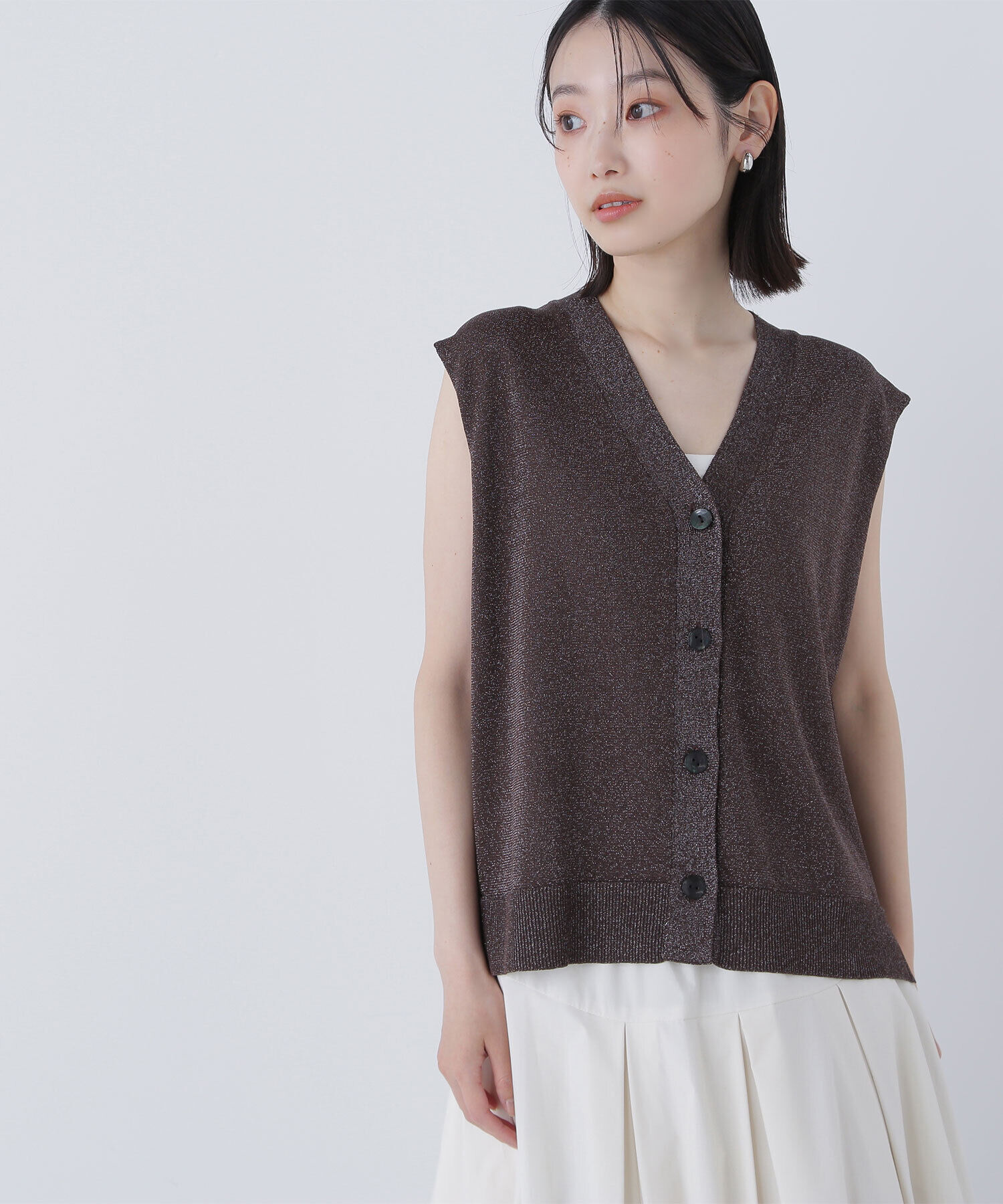  「スパークVネックニットベスト」|ニット・セーター|