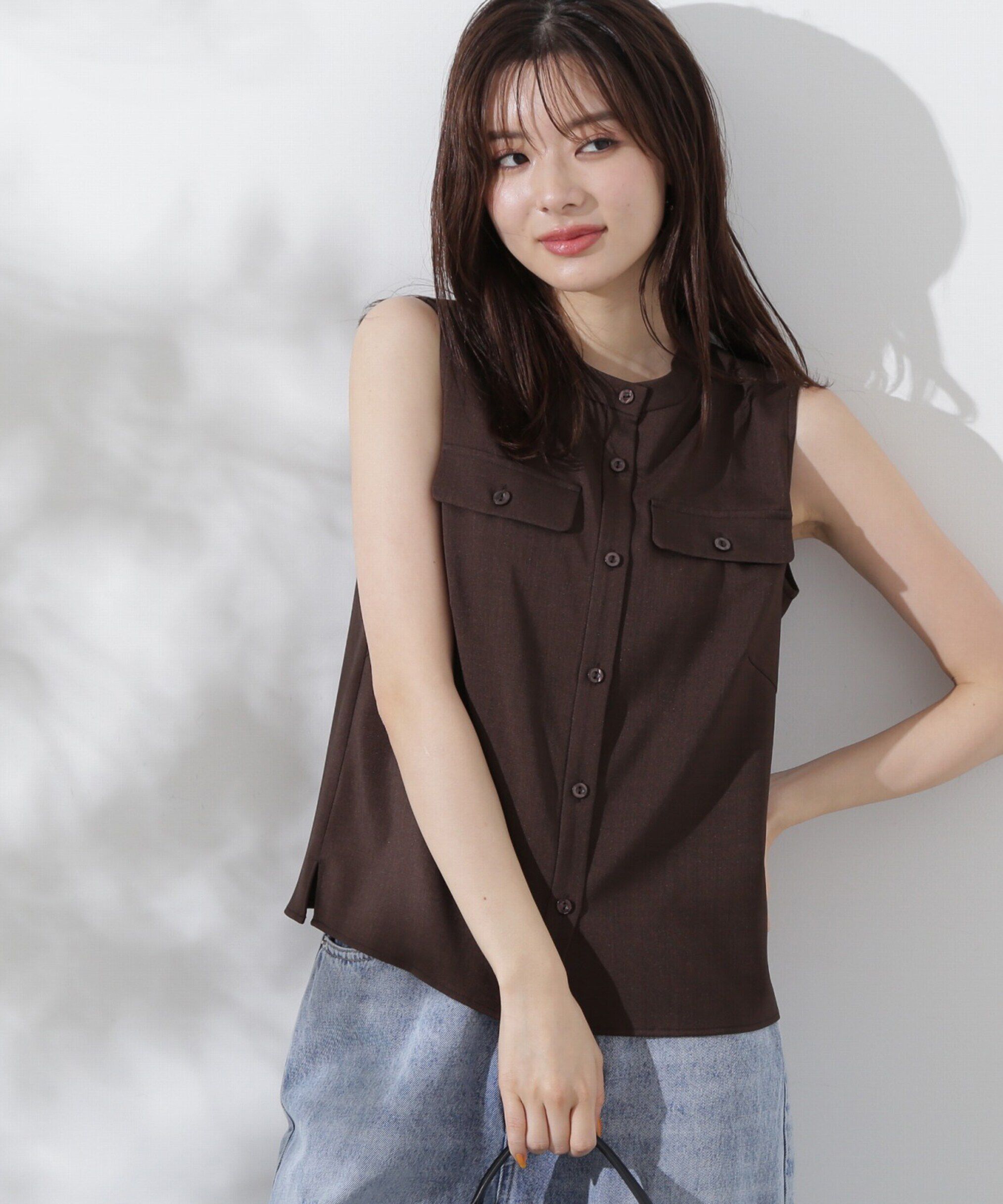 PROPORTION BODY DRESSING「ベーシックフロント釦ノースリブラウス」|シャツ・ブラウス|