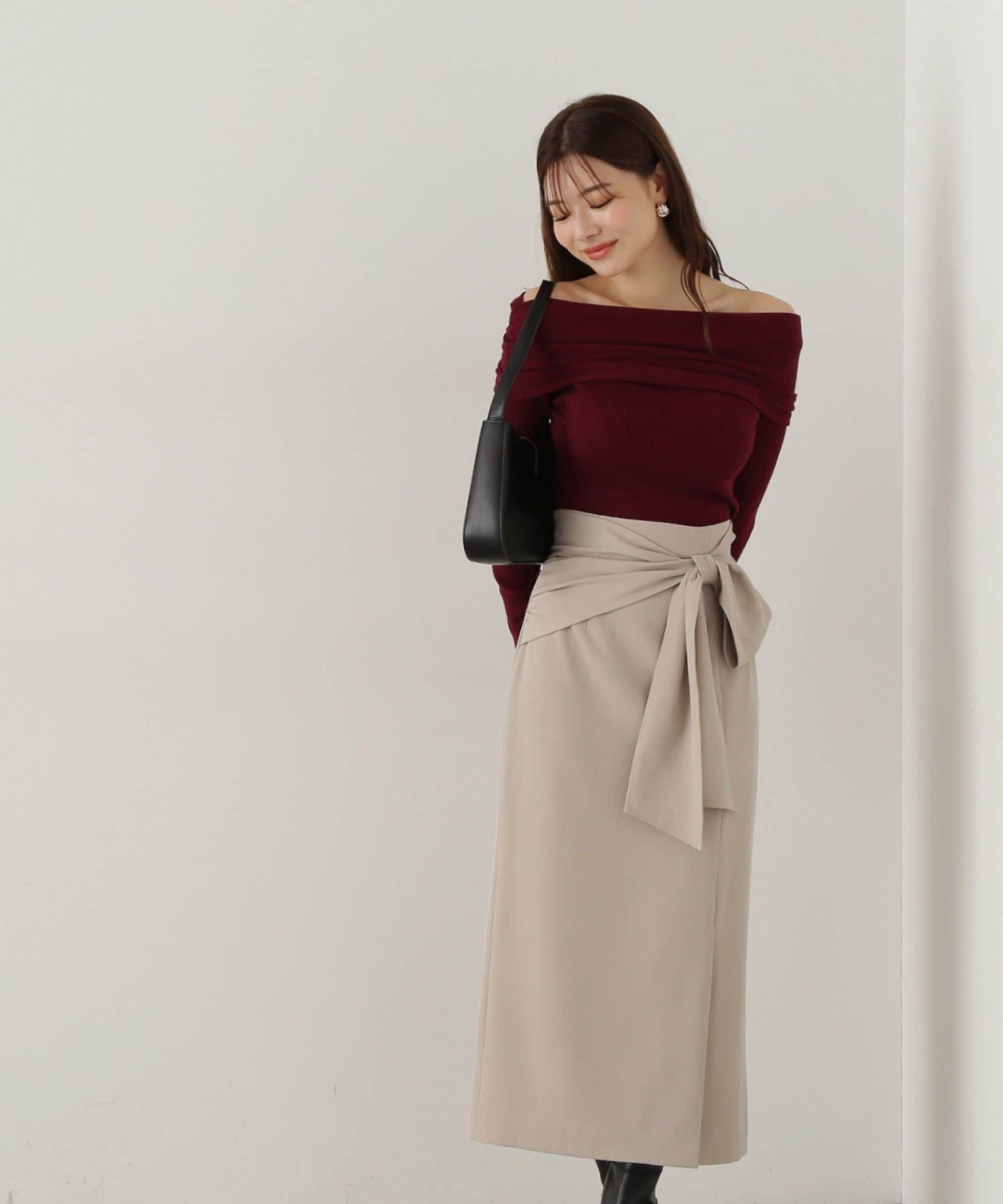 PROPORTION BODY DRESSING「ラップ風リボンタイトスカート　24AW」|スカート|グレー