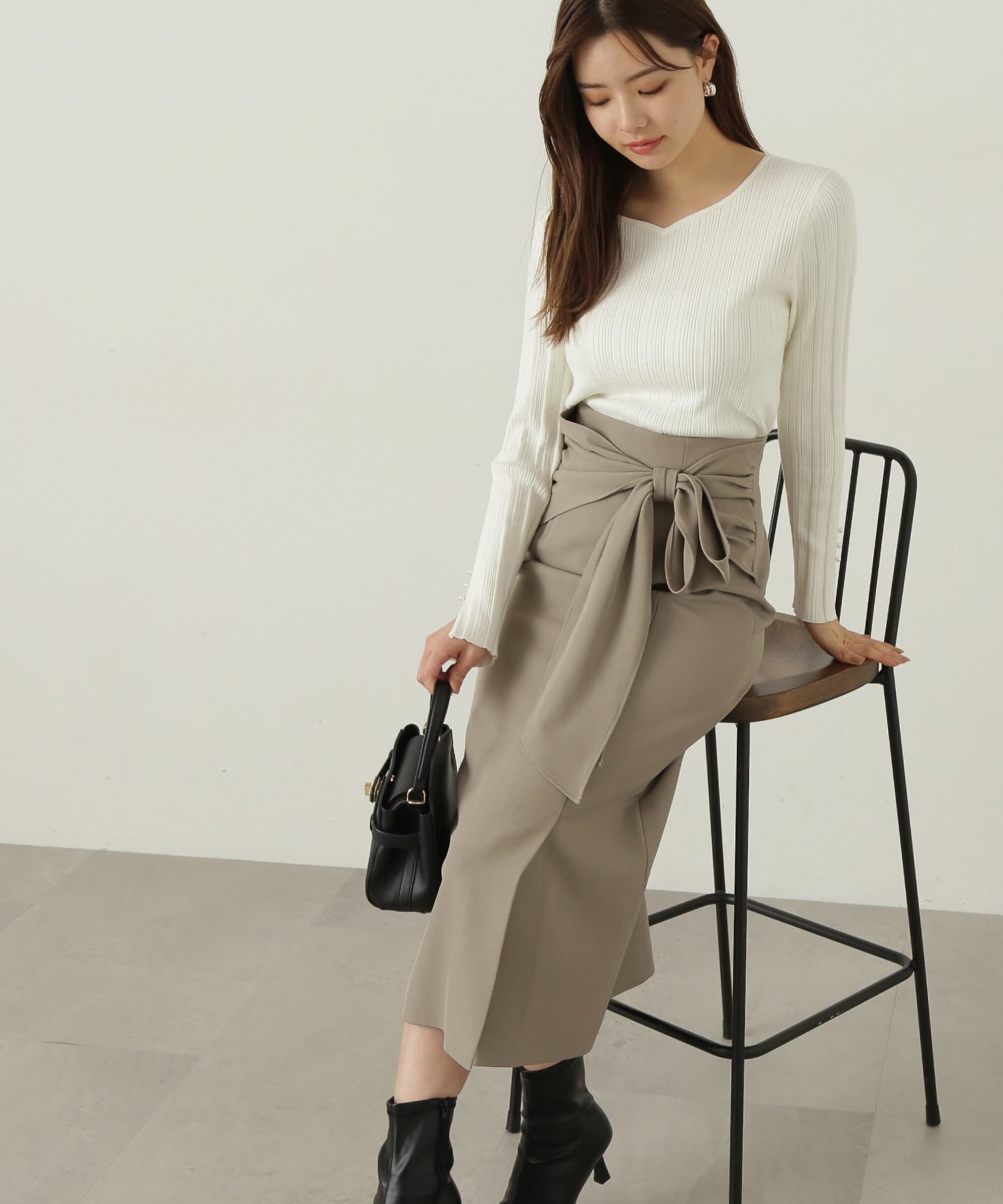 PROPORTION BODY DRESSING「ラップ風リボンタイトスカート　24AW」|スカート|カーキ