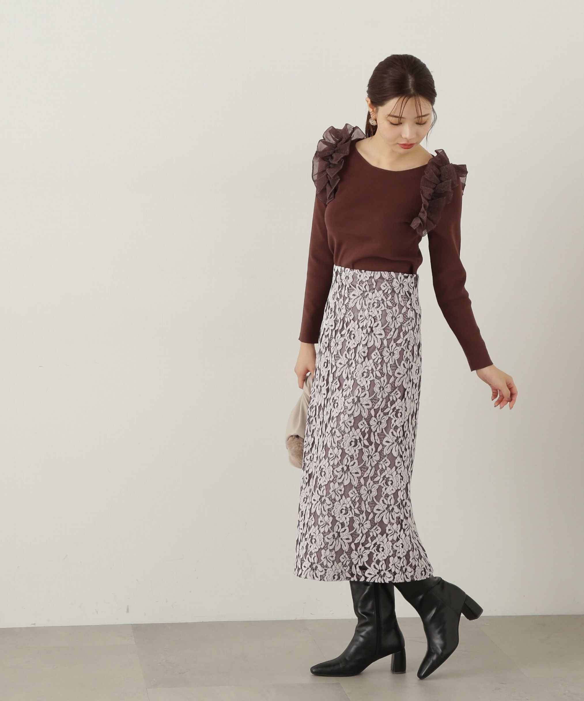 PROPORTION BODY DRESSING「モールレースタイトスカート　24AW」|スカート|
