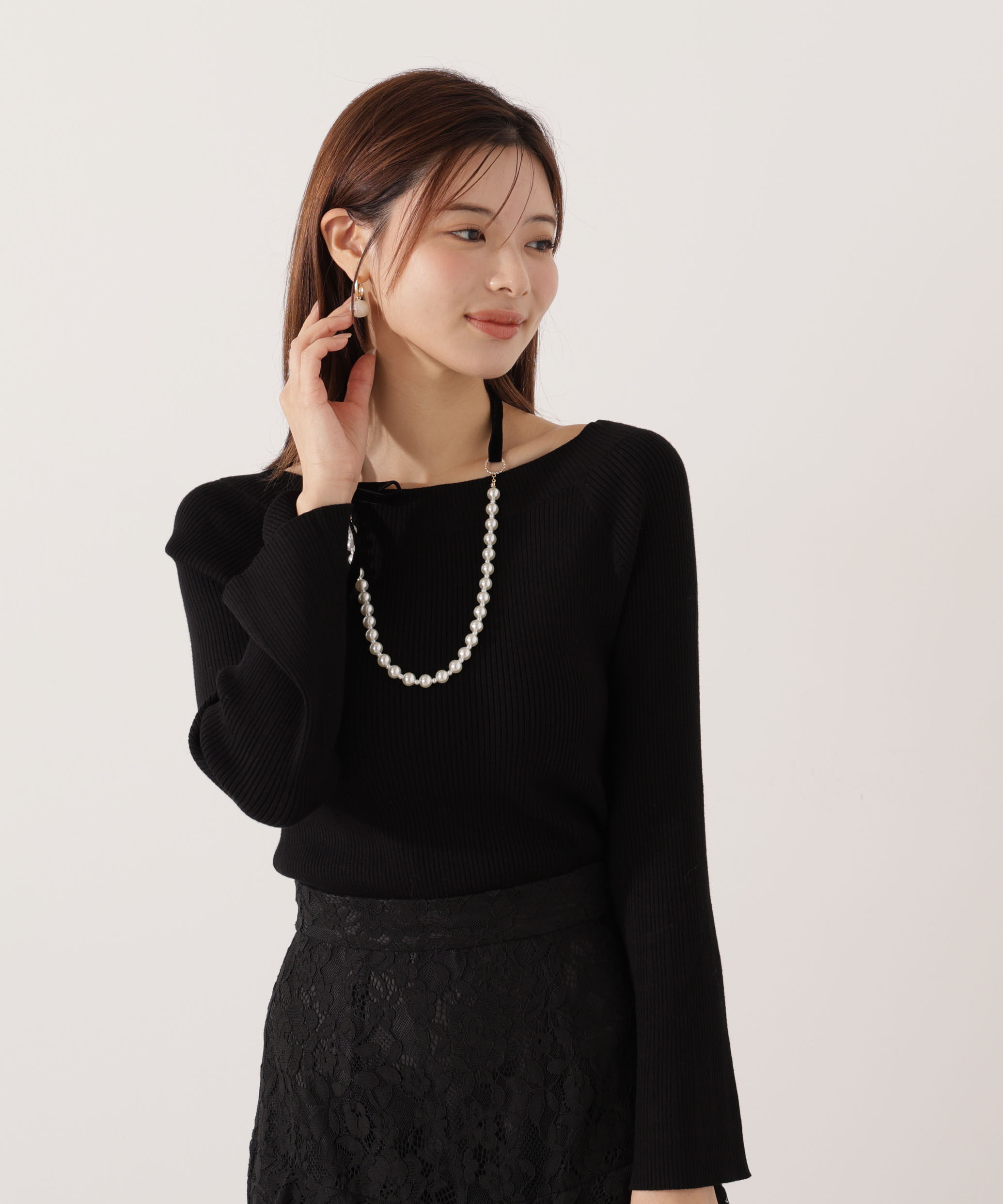 PROPORTION BODY DRESSING「＜ウォッシャブル＞フレアスリーブオフショルニット」|ニット・セーター|ブラック