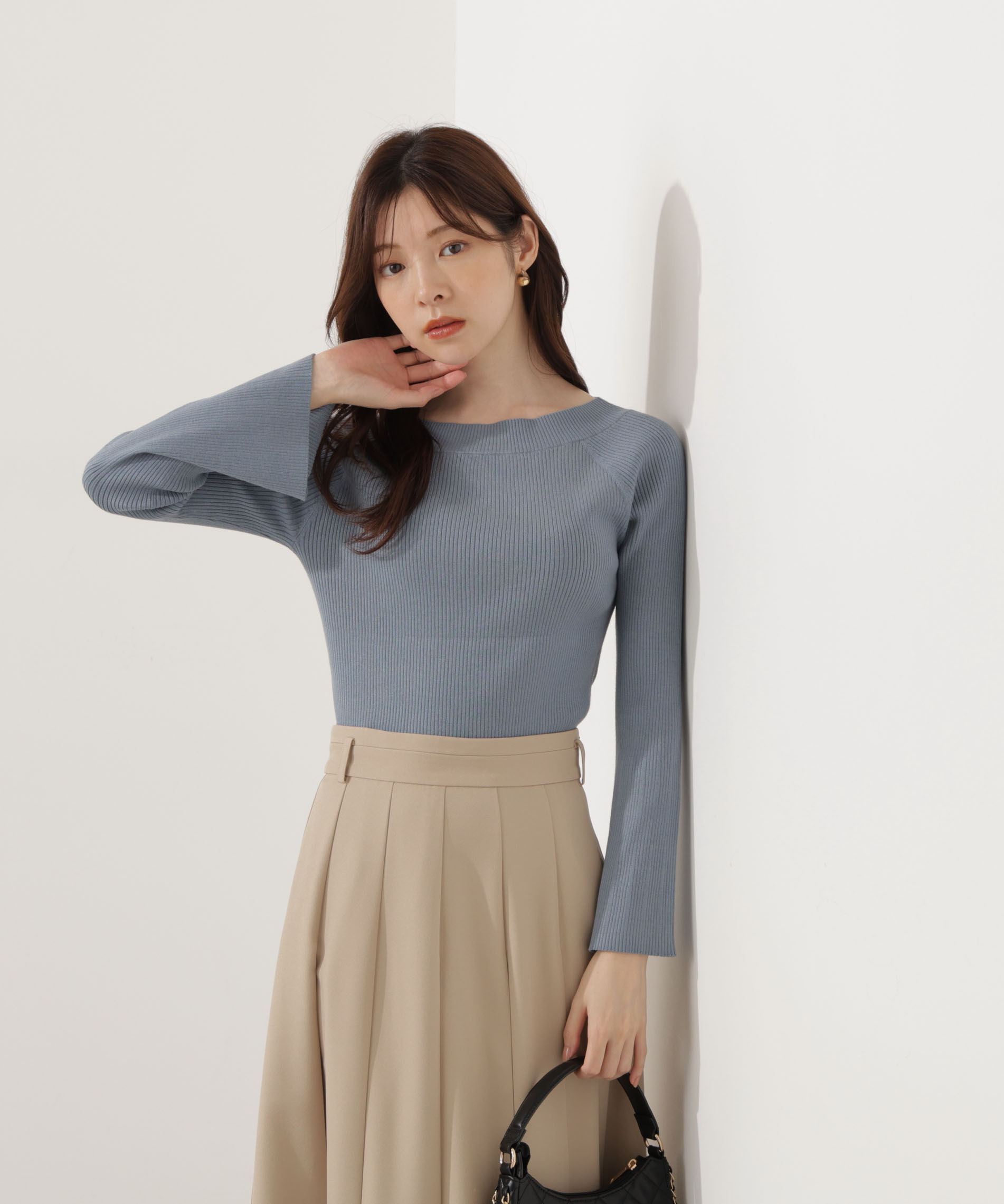 PROPORTION BODY DRESSING「＜ウォッシャブル＞フレアスリーブオフショルニット」|ニット・セーター|ブルーグリー