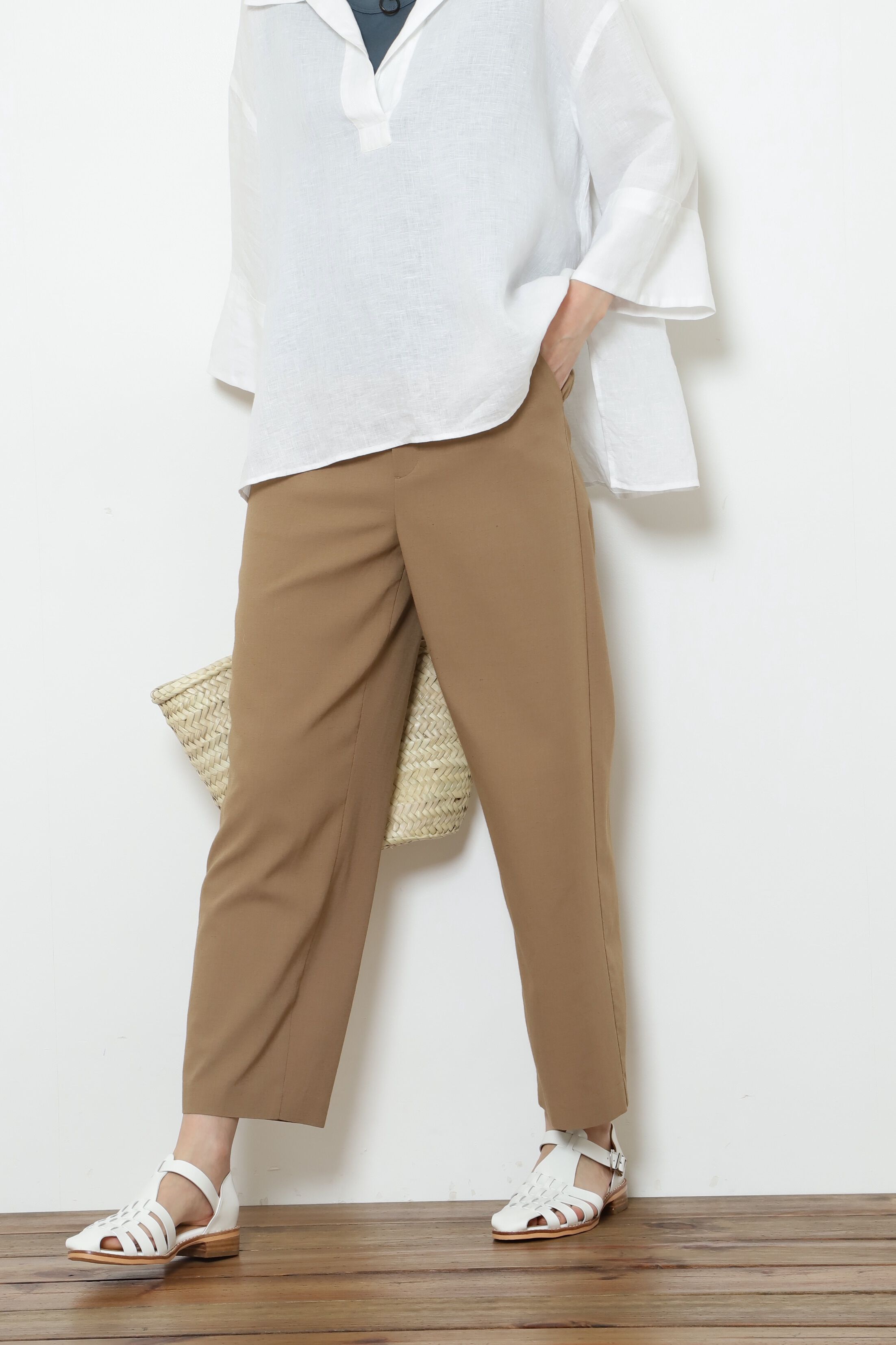  「◆レーヨン強撚Ｃ／麻ツイルＳＴパンツ」|その他|キャメル1