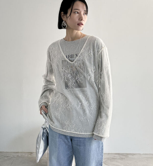 Doux archives「Ｖネックレースブラウス」|シャツ・ブラウス|