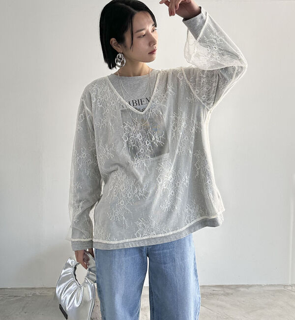 Doux archives「Ｖネックレースブラウス」|シャツ・ブラウス|