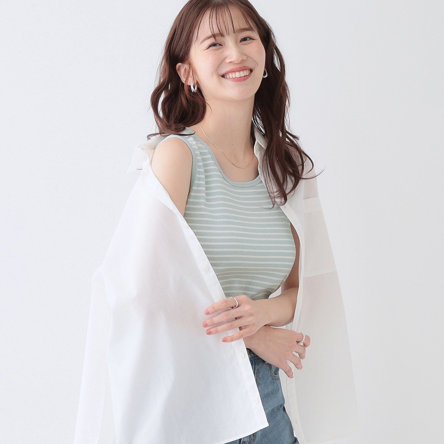 SHOO･LA･RUE「【洗える/S-LL】色違いで揃えたい テレコリブタンクトップ」|キャミソール|サックスブルー(39