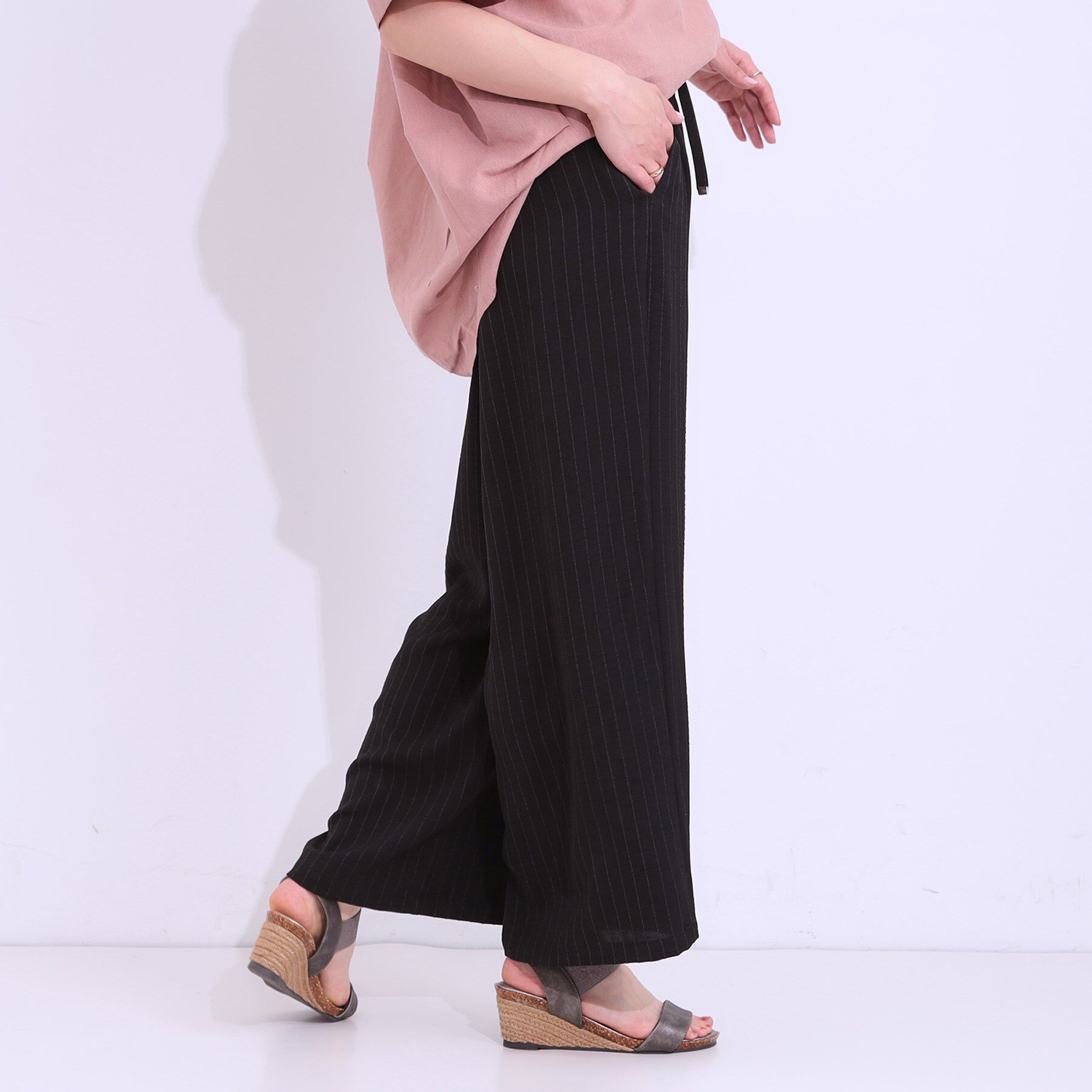 SHOO･LA･RUE「【着丈選べる/ひんやり】ストライプ見えイージーワイドパンツ」|その他|