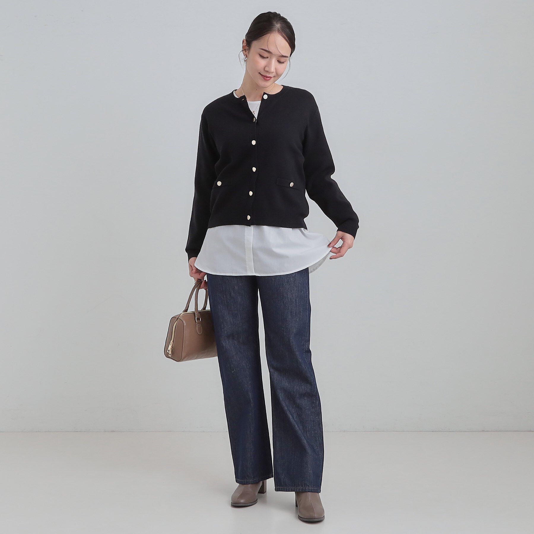 SHOO･LA･RUE「【2点セット/S-LL】時短で決まる もちもちハイネックニット+裾シャツインナー」|ニット・セーター|