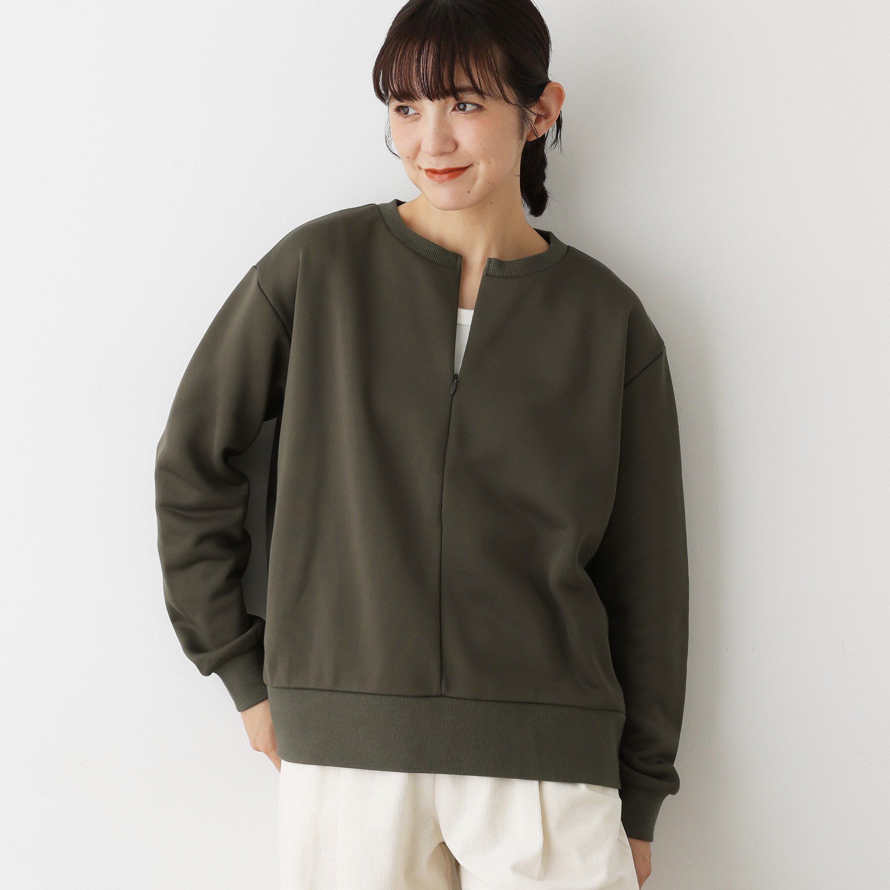 Dessin「【洗える】ハーフジップ裏毛」|パーカー|カーキ(029)