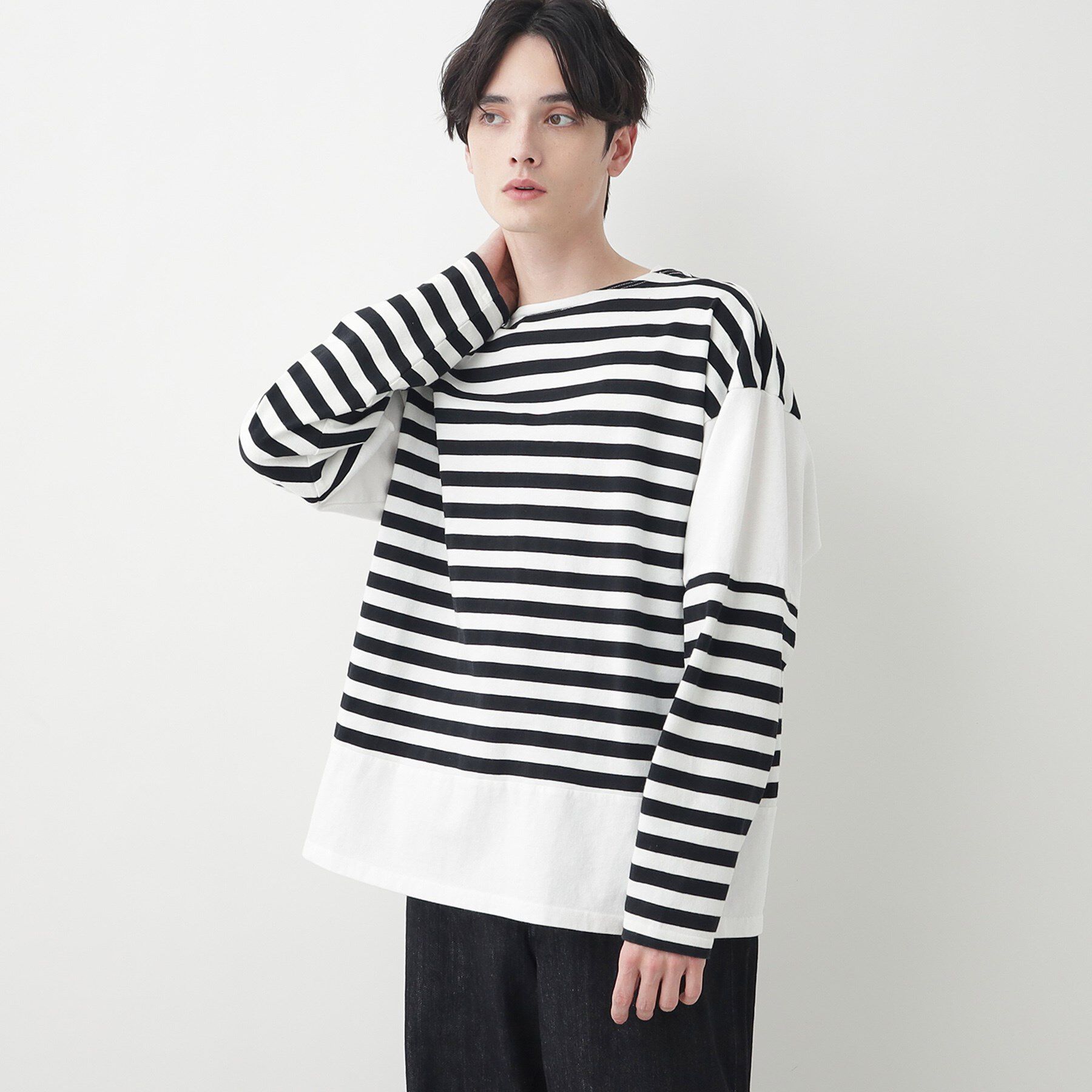 Dessin「【洗える】ピグメントボーダー天竺」|Tシャツ・カットソー|ホワイト(302)