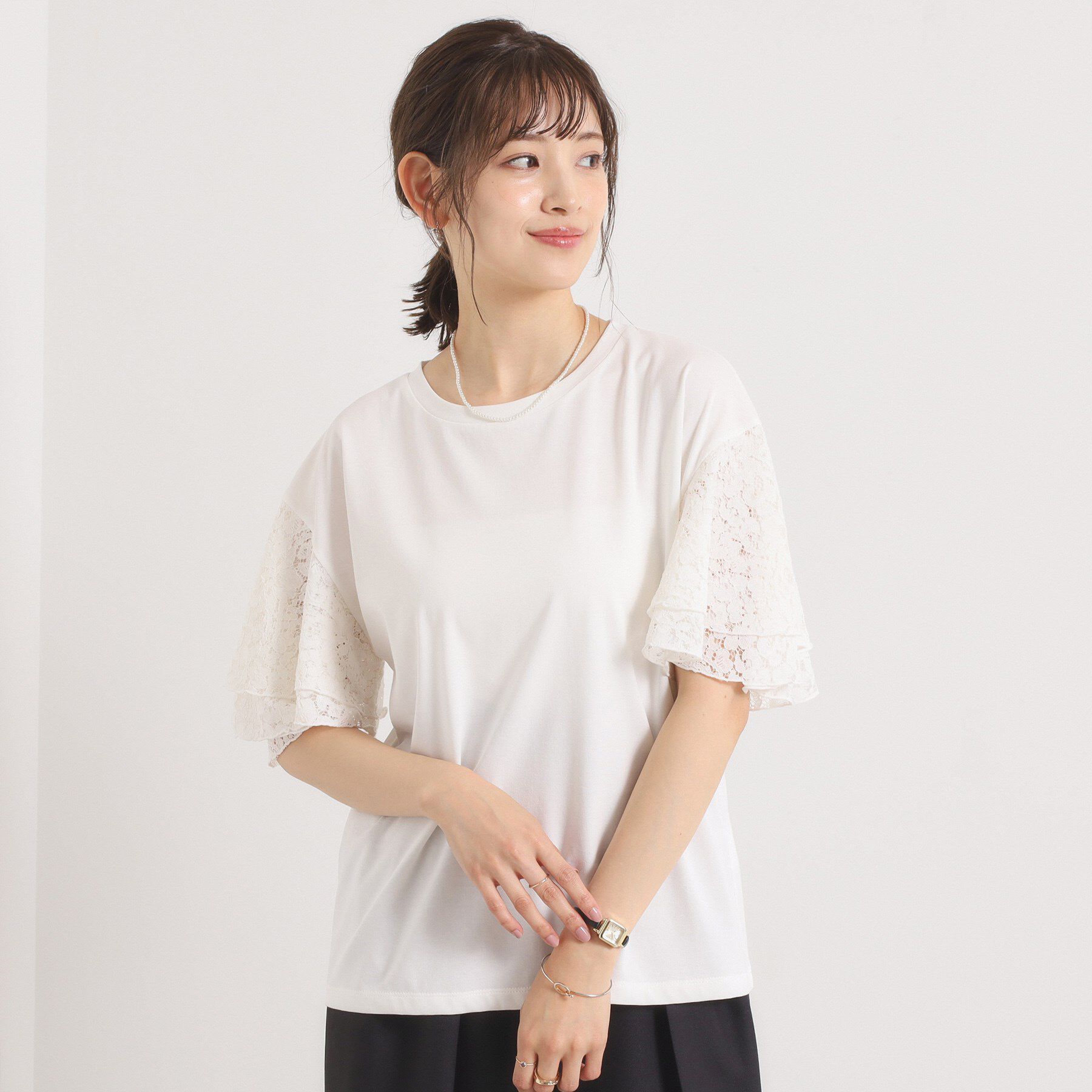 ITS&rsquo;DEMO「【手洗い可】袖フレアレースプルオーバー」|Tシャツ・カットソー|