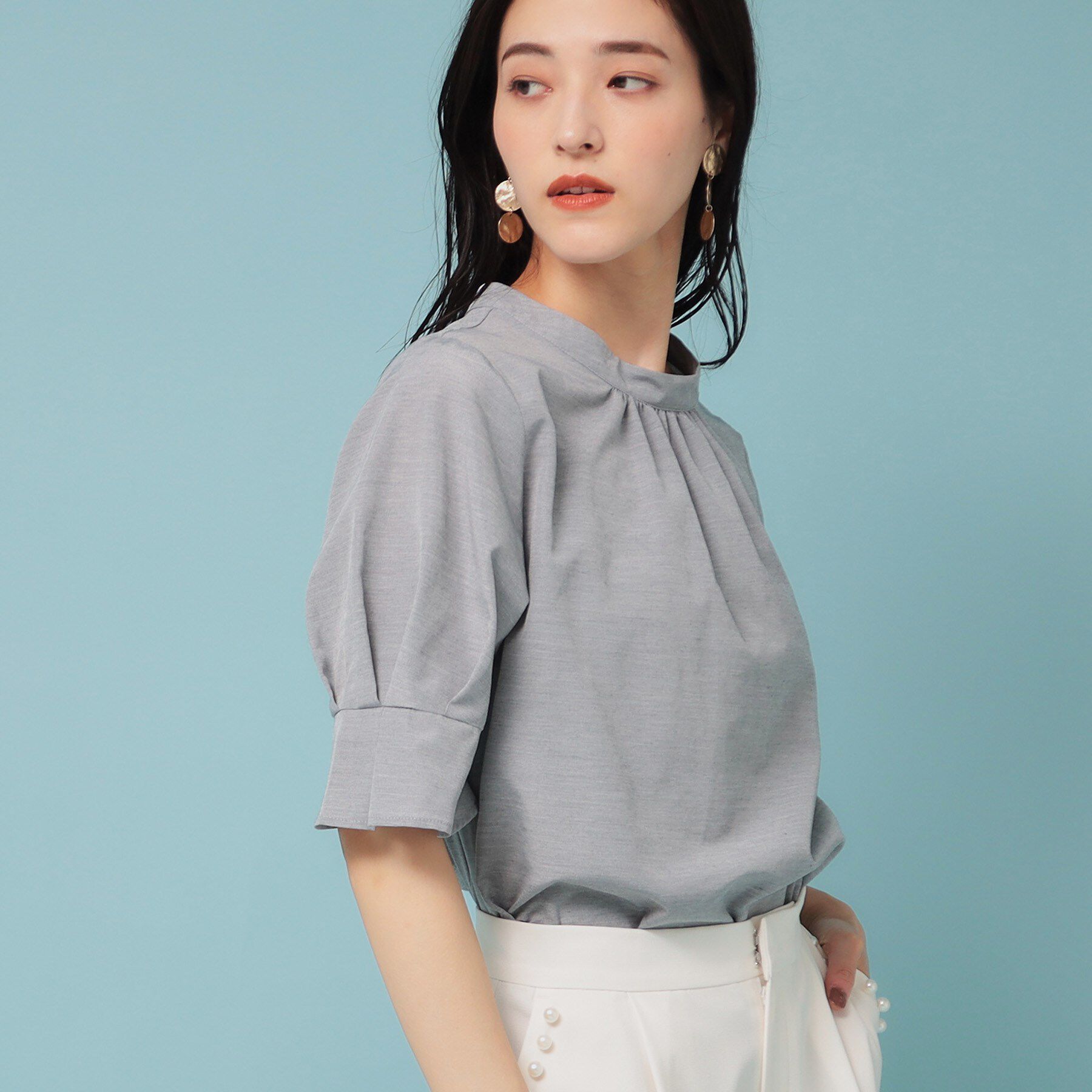 SunaUna「【きれいめ／定番シルエット】スタンドネックブラウス」|シャツ・ブラウス|