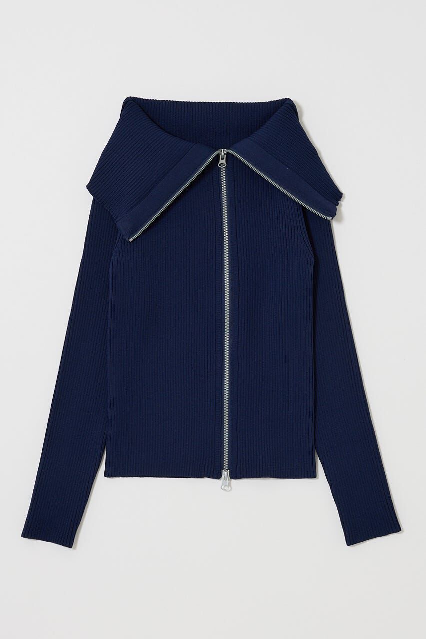 MOUSSY「BIG COLLAR ZIP UP ニットトップス」|ニット・セーター|