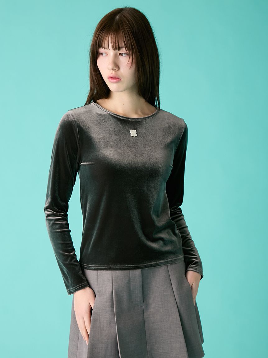 FURFUR「リボン刺繍ベロアプルオーバー」|Tシャツ・カットソー|