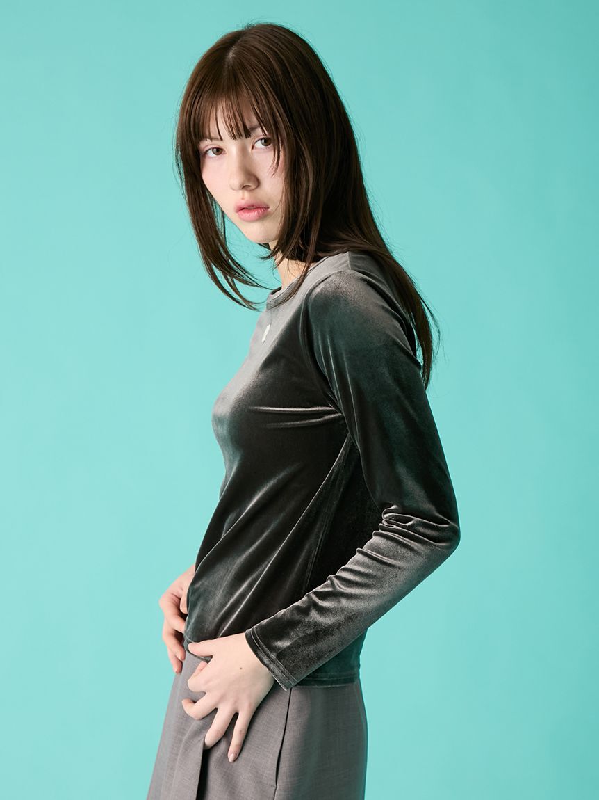 FURFUR「リボン刺繍ベロアプルオーバー」|Tシャツ・カットソー|