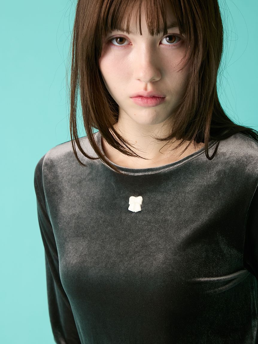 FURFUR「リボン刺繍ベロアプルオーバー」|Tシャツ・カットソー|