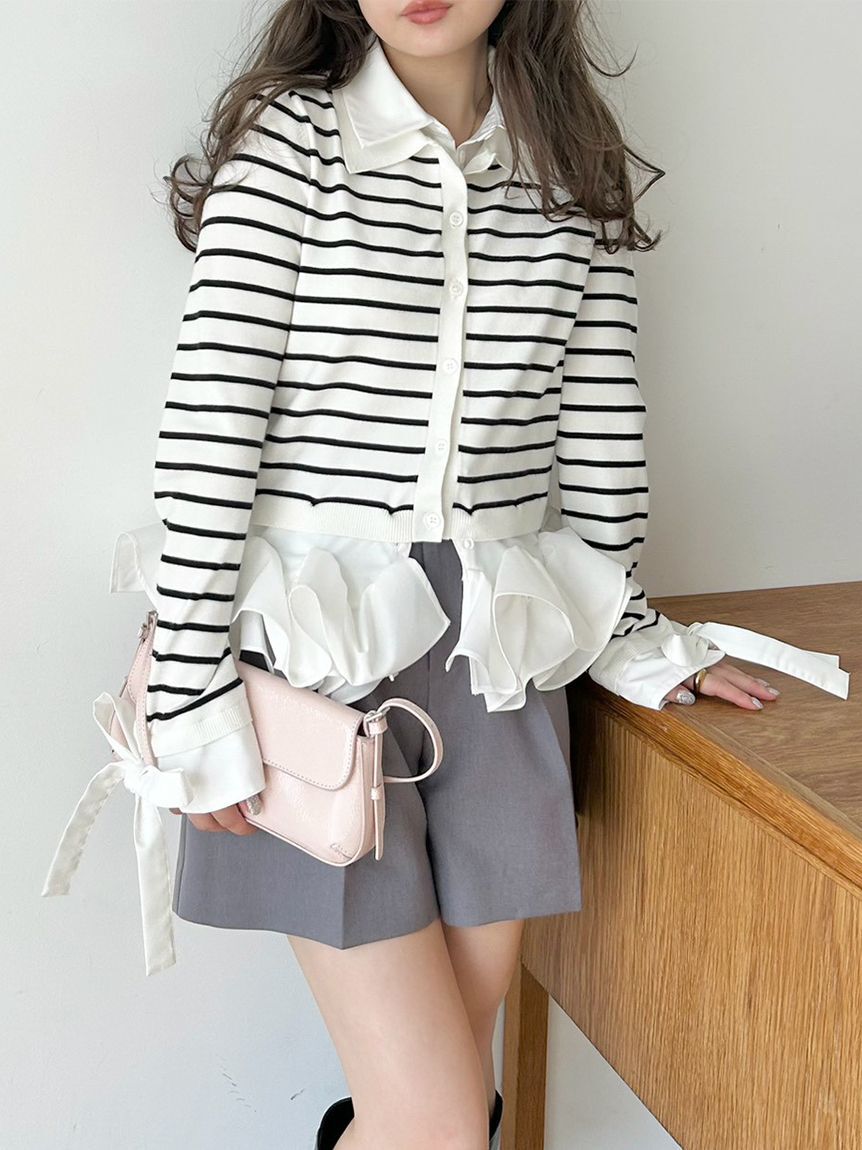 SNIDEL「シャツドッキングヘムボリュームニットプルオーバー」|ニット・セーター|