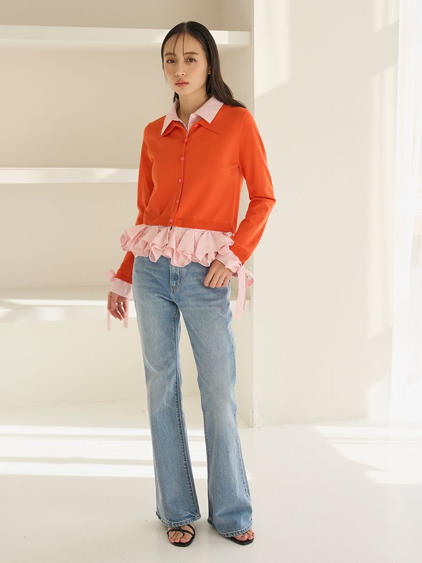 SNIDEL「シャツドッキングヘムボリュームニットプルオーバー」|ニット・セーター|