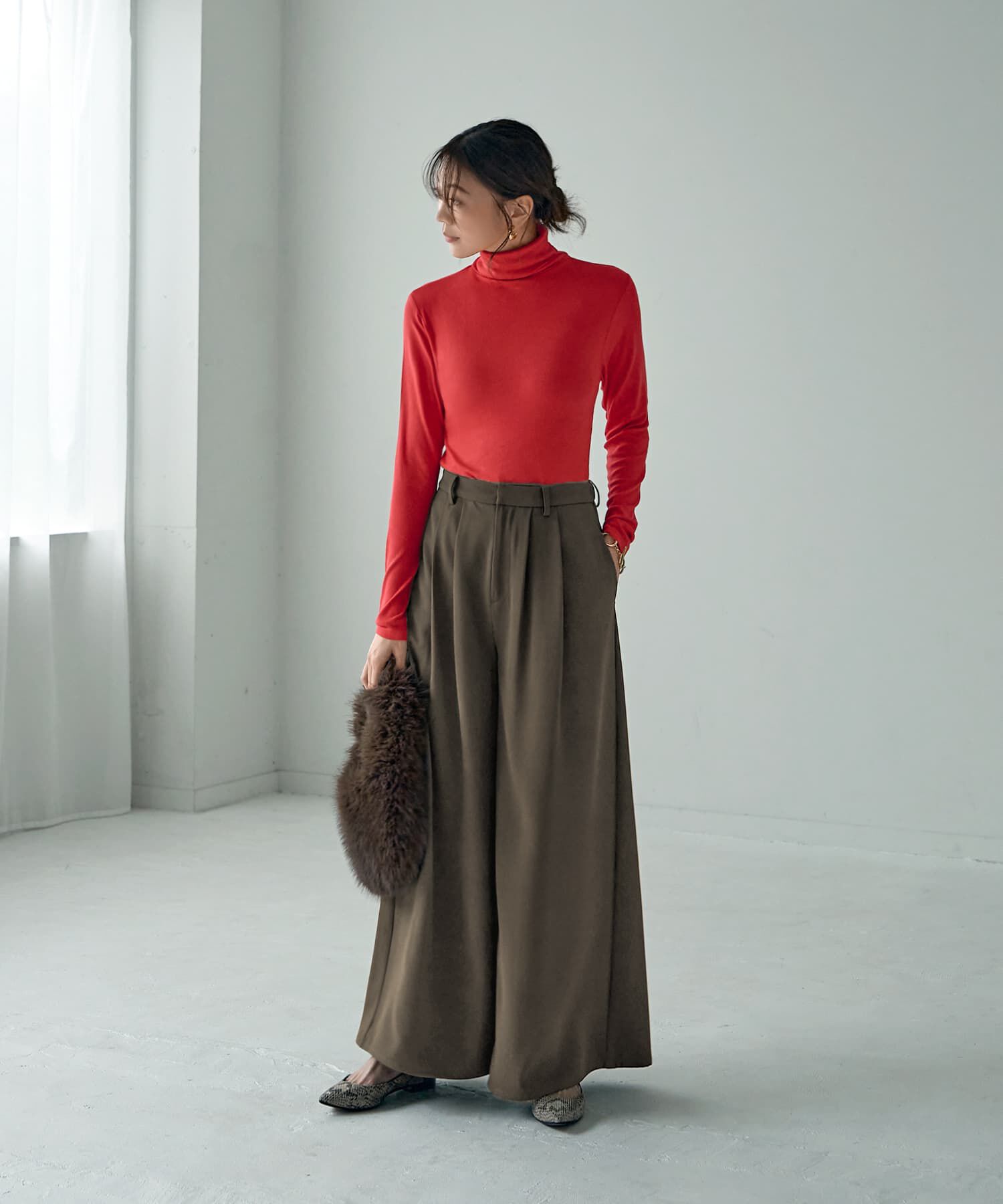 STYLE DELI「とろみ薄リブタートルネックトップス」|Tシャツ・カットソー|