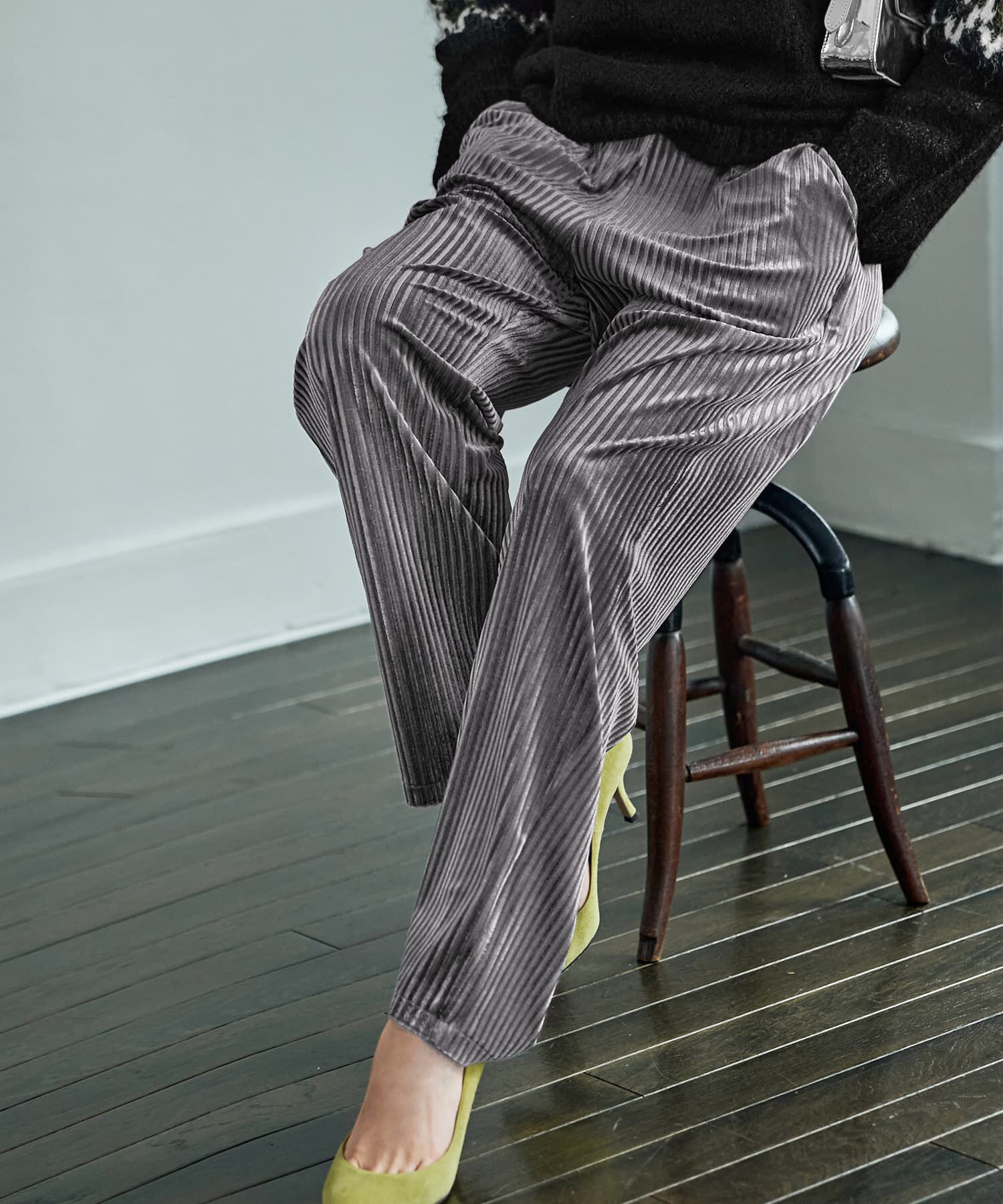 STYLE DELI「ストライプベロアリラックスパンツ」|その他|ダークグレー