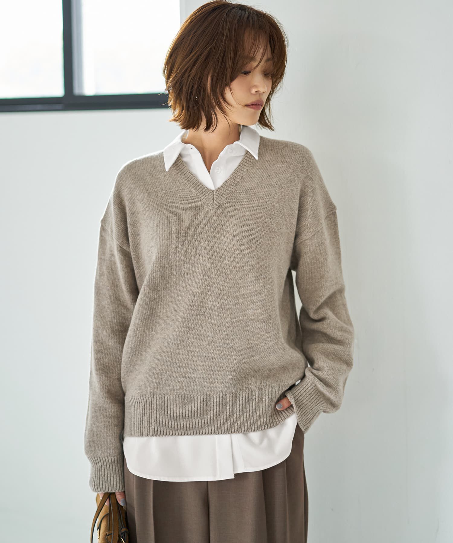 STYLE DELI「着やすいVネックニットトップス」|ニット・セーター|ベージュミックス