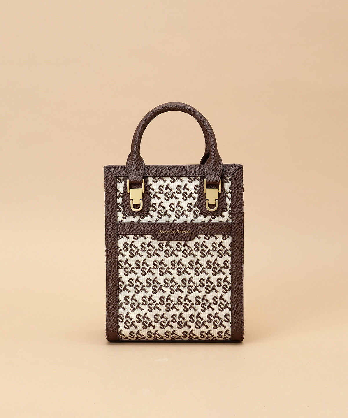 Samantha Thavasa「ST Jacquard シルエット 縦型スクエアトートバッグ」|トートバッグ|ブラウン