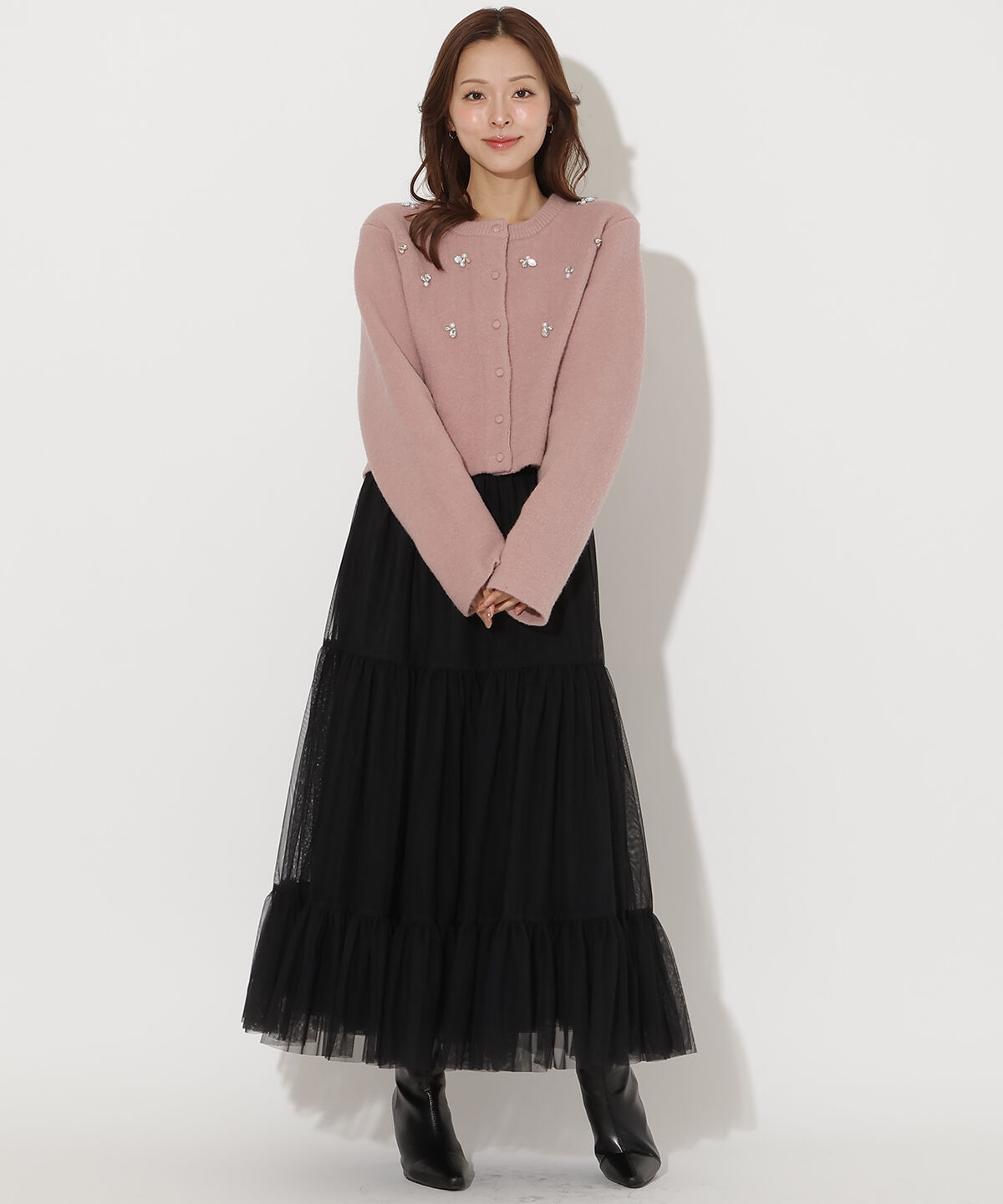 アンドクチュール「ビジュー付きニットカーディガン」|カーディガン|