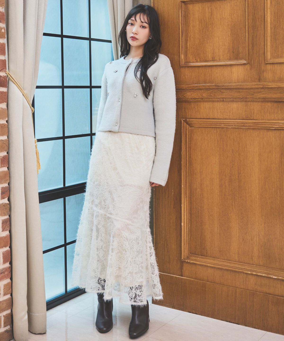 アンドクチュール「ビジュー付きニットカーディガン」|カーディガン|