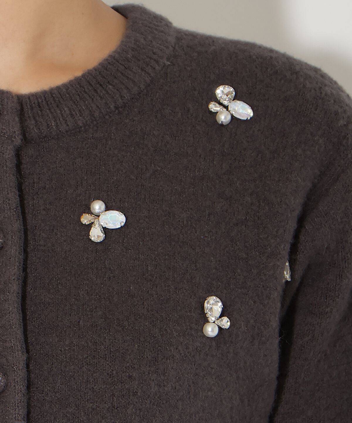 アンドクチュール「ビジュー付きニットカーディガン」|カーディガン|