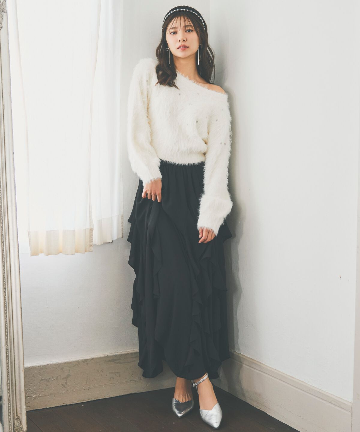 アンドクチュール「ビジューフェザーニットプルオーバー」|ニット・セーター|