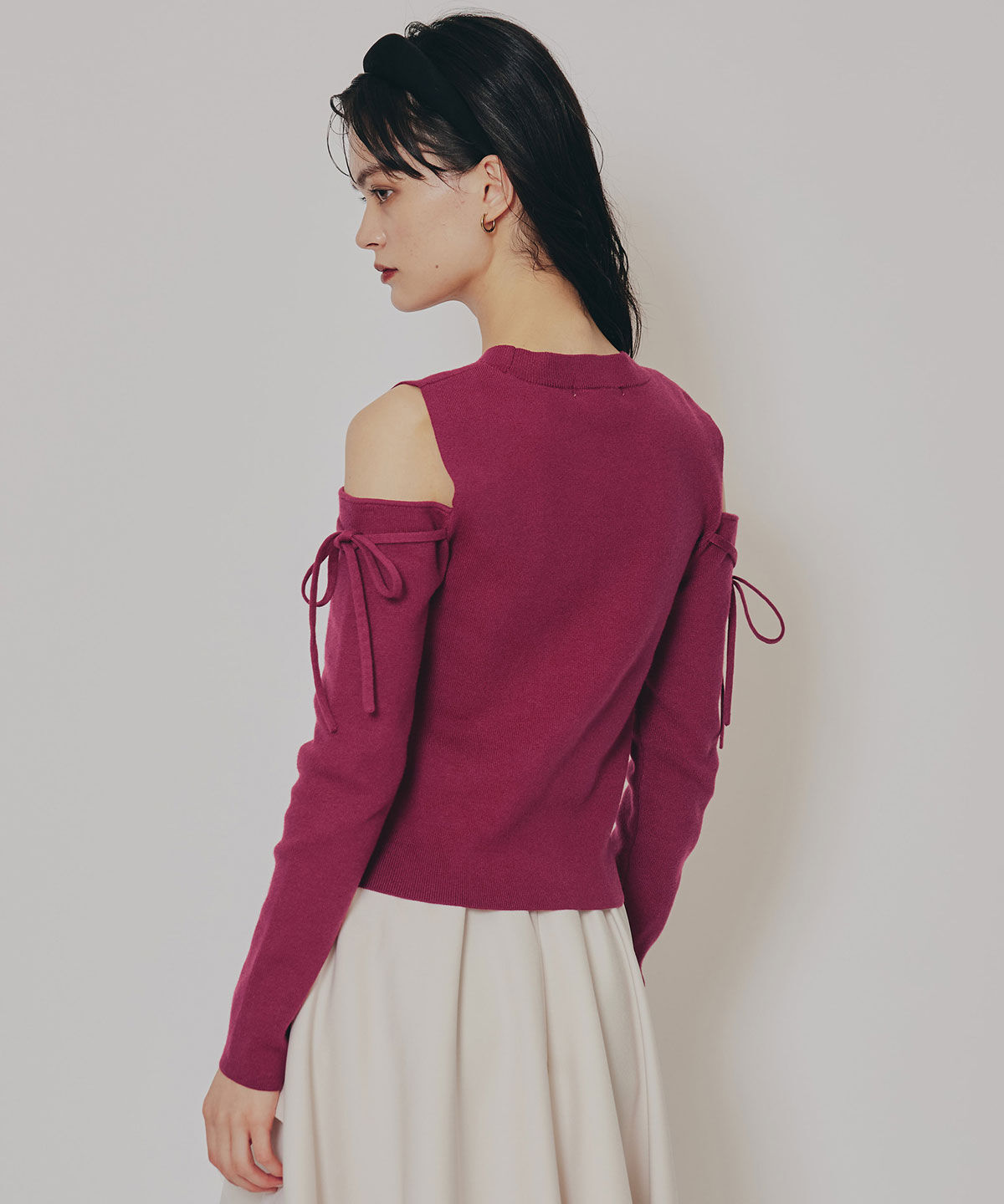 REDYAZEL「リボンオフショルダーニットトップス」|ニット・セーター|