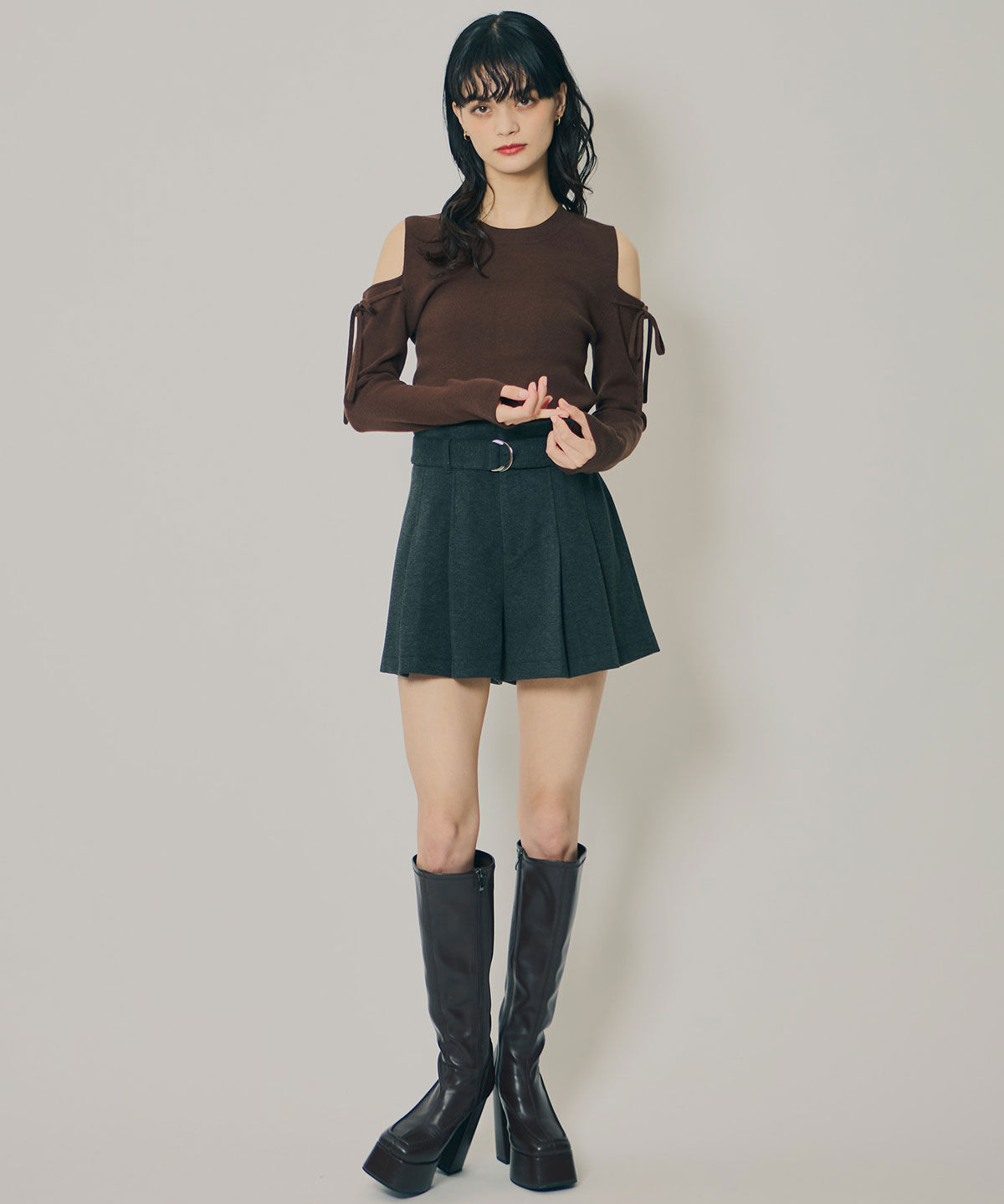 REDYAZEL「リボンオフショルダーニットトップス」|ニット・セーター|